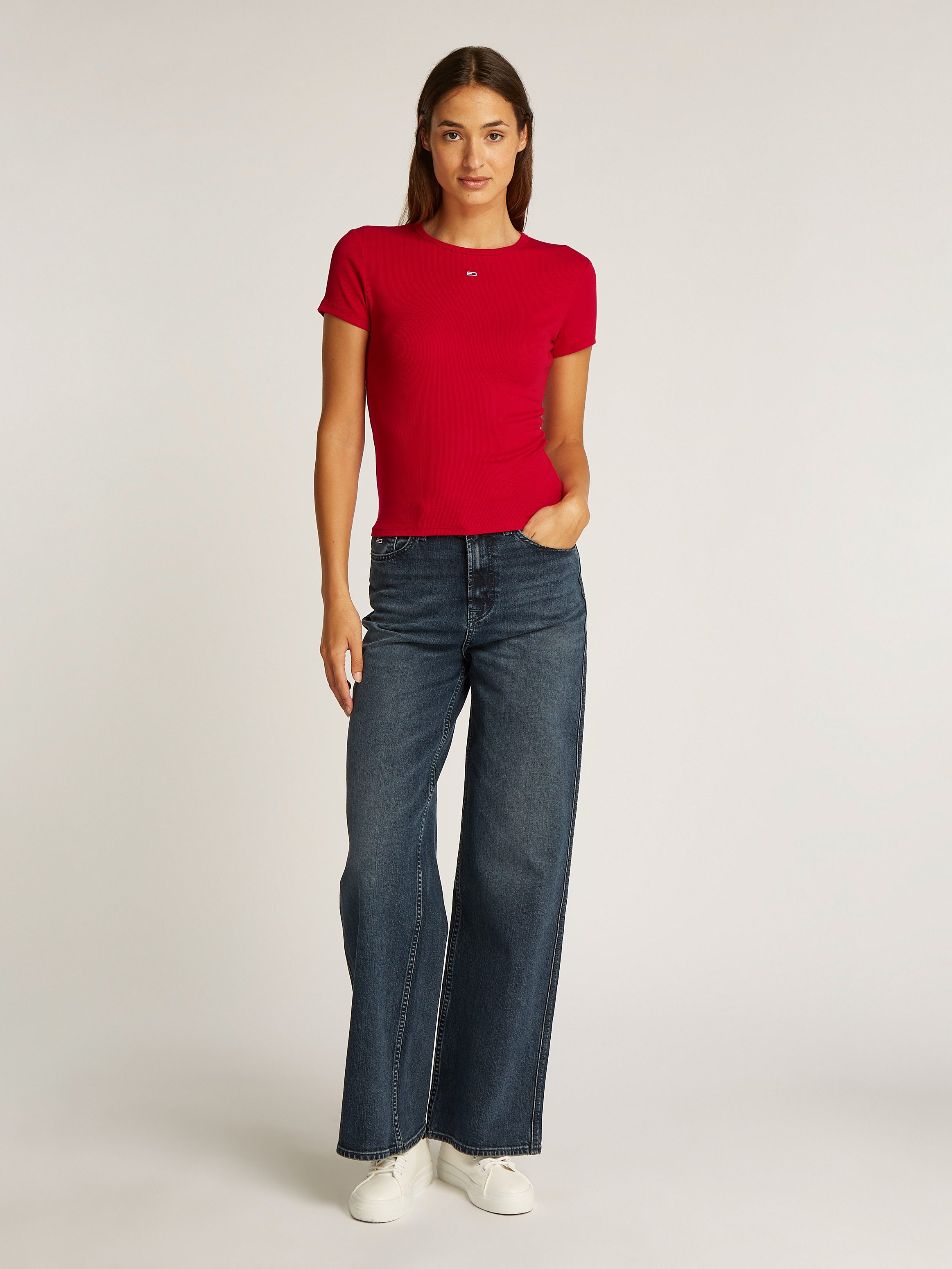 TOMMY JEANS T-shirt Slim Essential Rib Shirt Rippshirt Rundhalsshirt