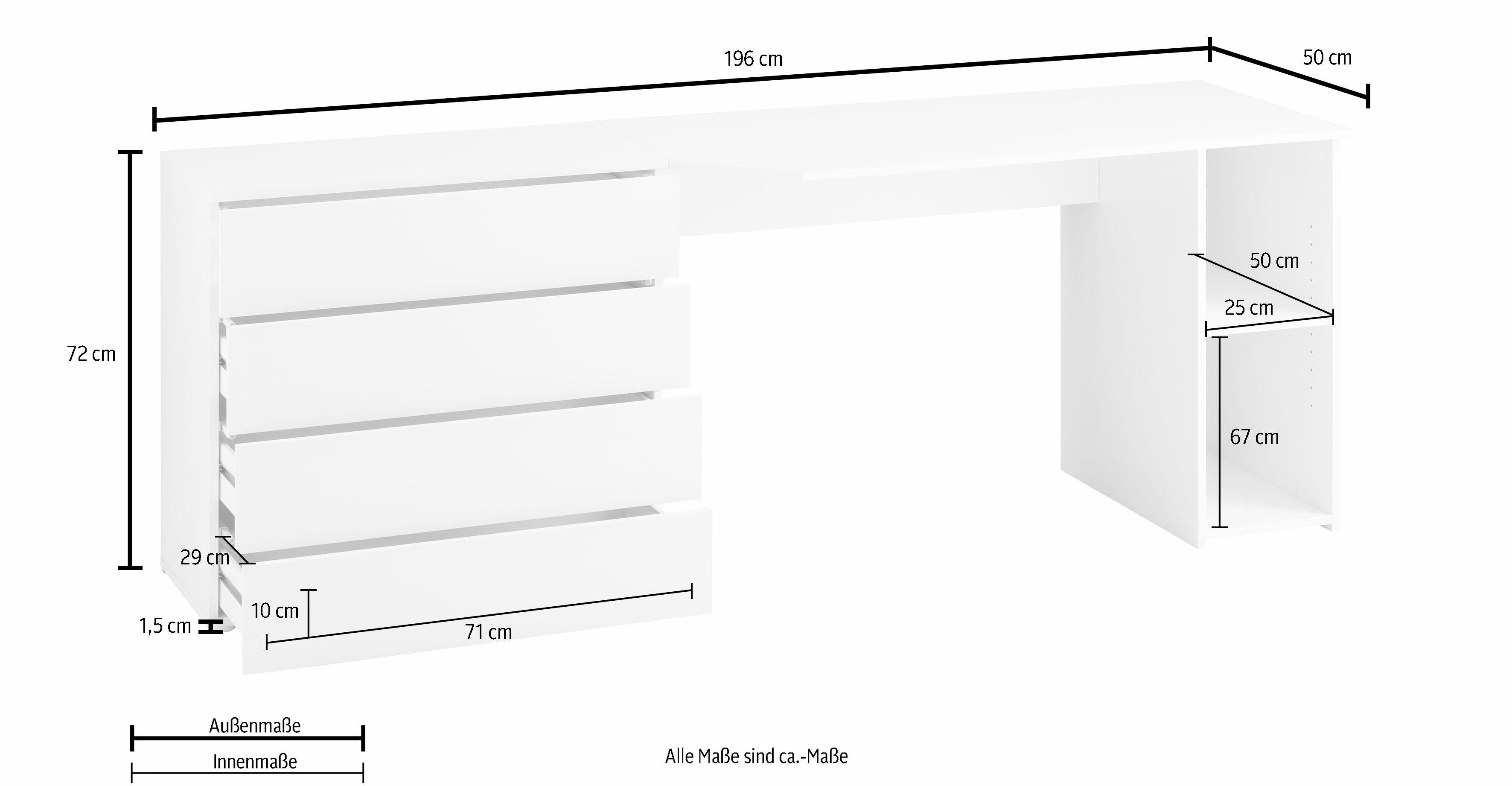 borchardt Möbel Bureau Vaasa Breedte 196 cm, push-to-openfunctie