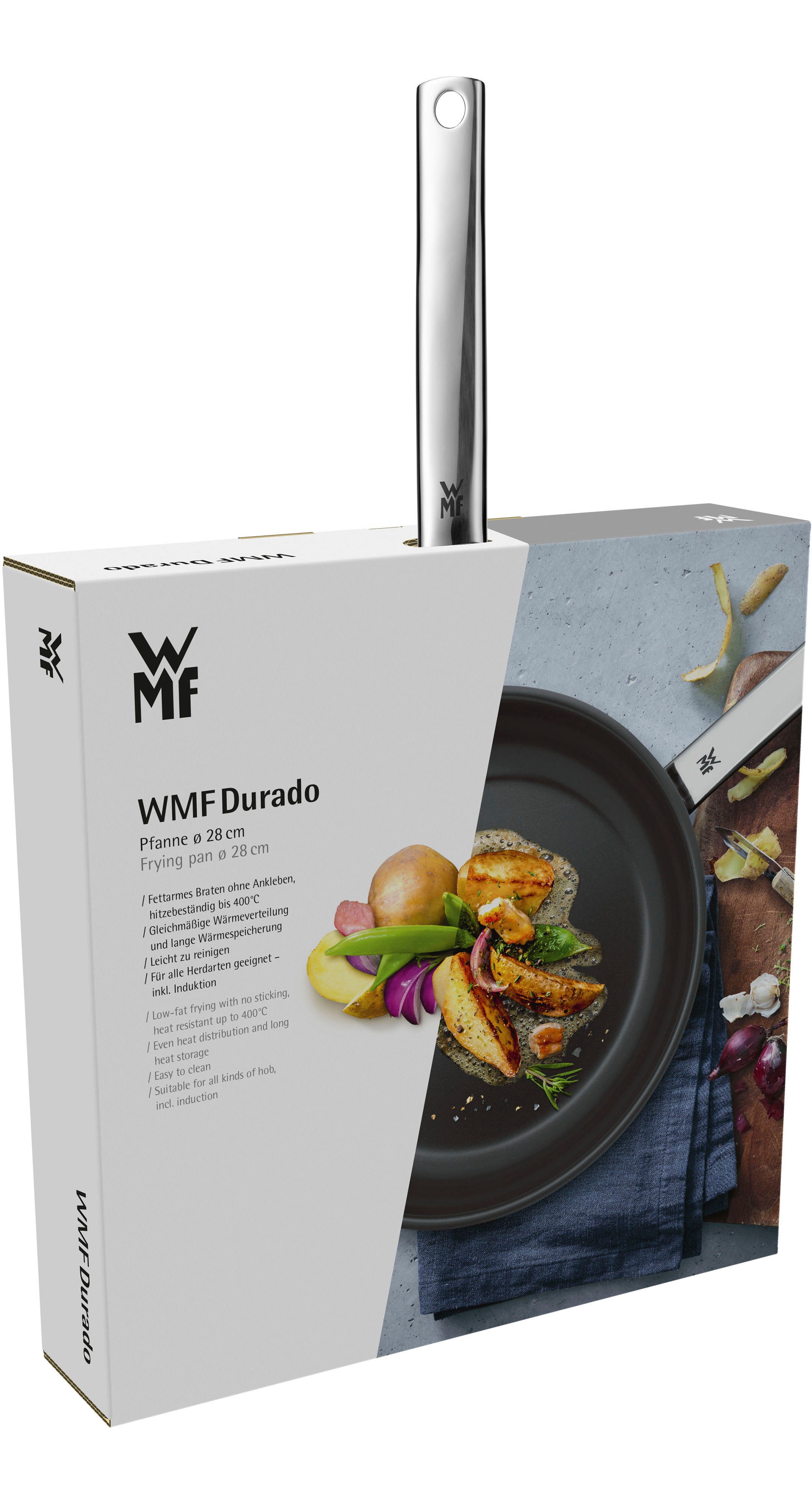 WMF Koekenpan Durado roestvrijstalen pan 28 cm, inductie Antiaanbaklaag, geschikt voor alle soorten fornuizen, energiezuinig (1-delig)