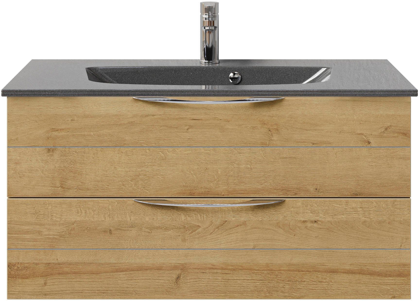 Saphir Wastafelonderkast Serie 6025 mineraalmarmeren wastafel met onderkast, 97 cm breed (2-delig)