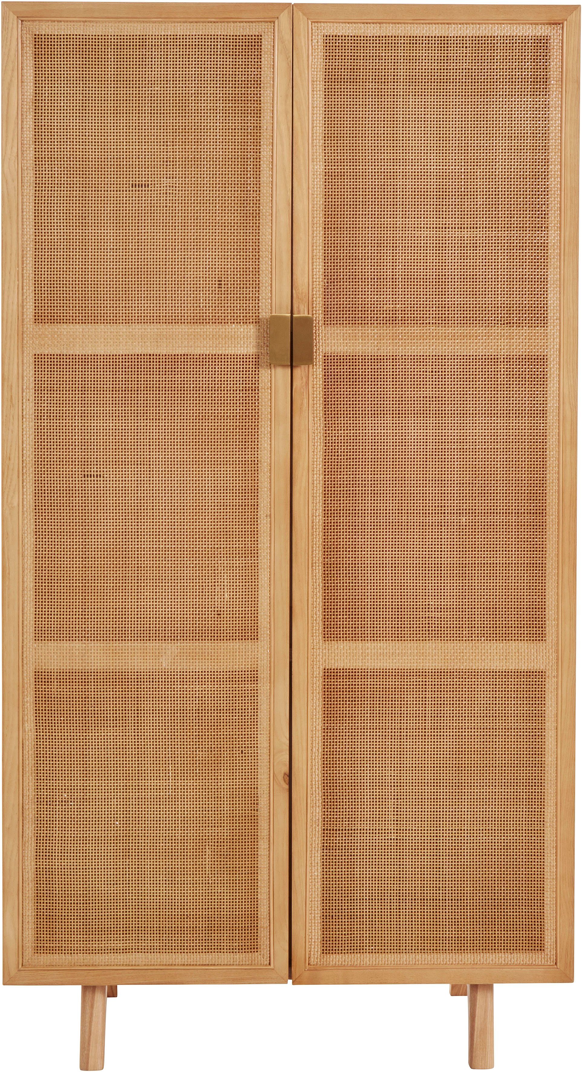 LeGer Home by Lena Gercke Highboard Lina Met rotan inzet, 3 binnenvakken, gedeeltelijk massief