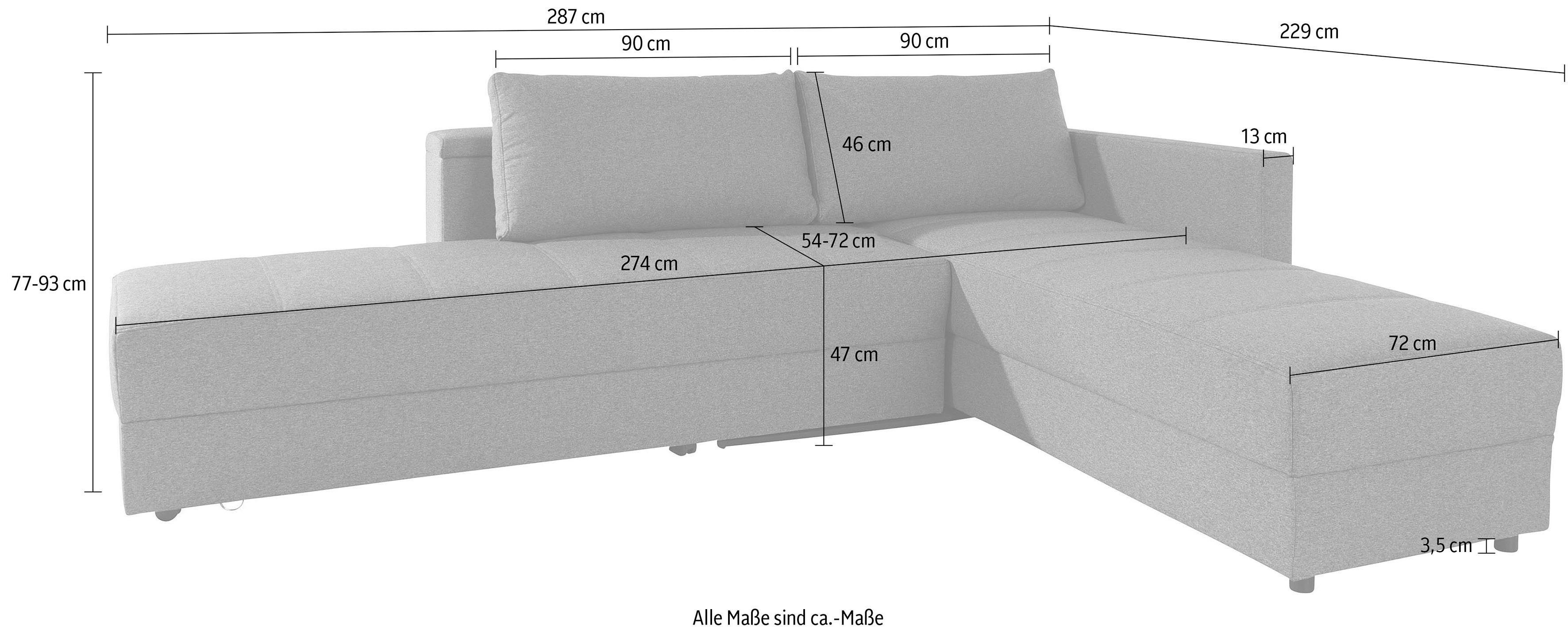 LOOKS BY WOLFGANG JOOP Hoekbank LooksIII L-vorm door draaifunctie tot bed verwisselbaar, inclusief opbergvak