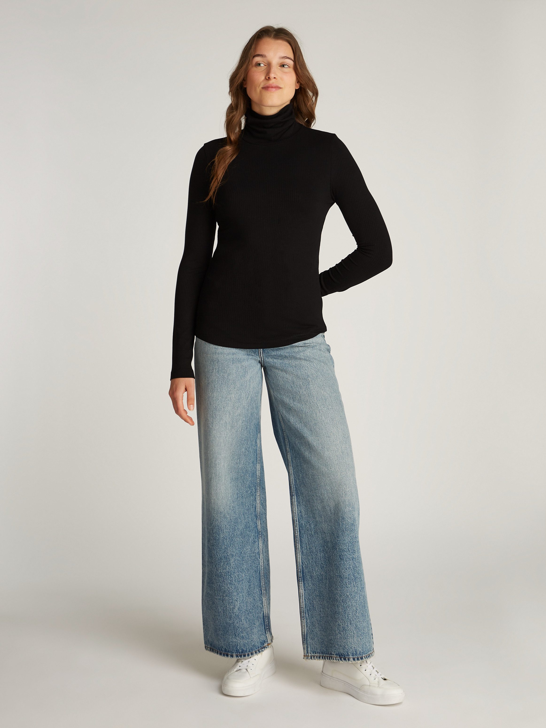 Tommy Hilfiger Shirt met lange mouwen SLIM 5X2 RIB ROLL-NK LS in een geribde structuur