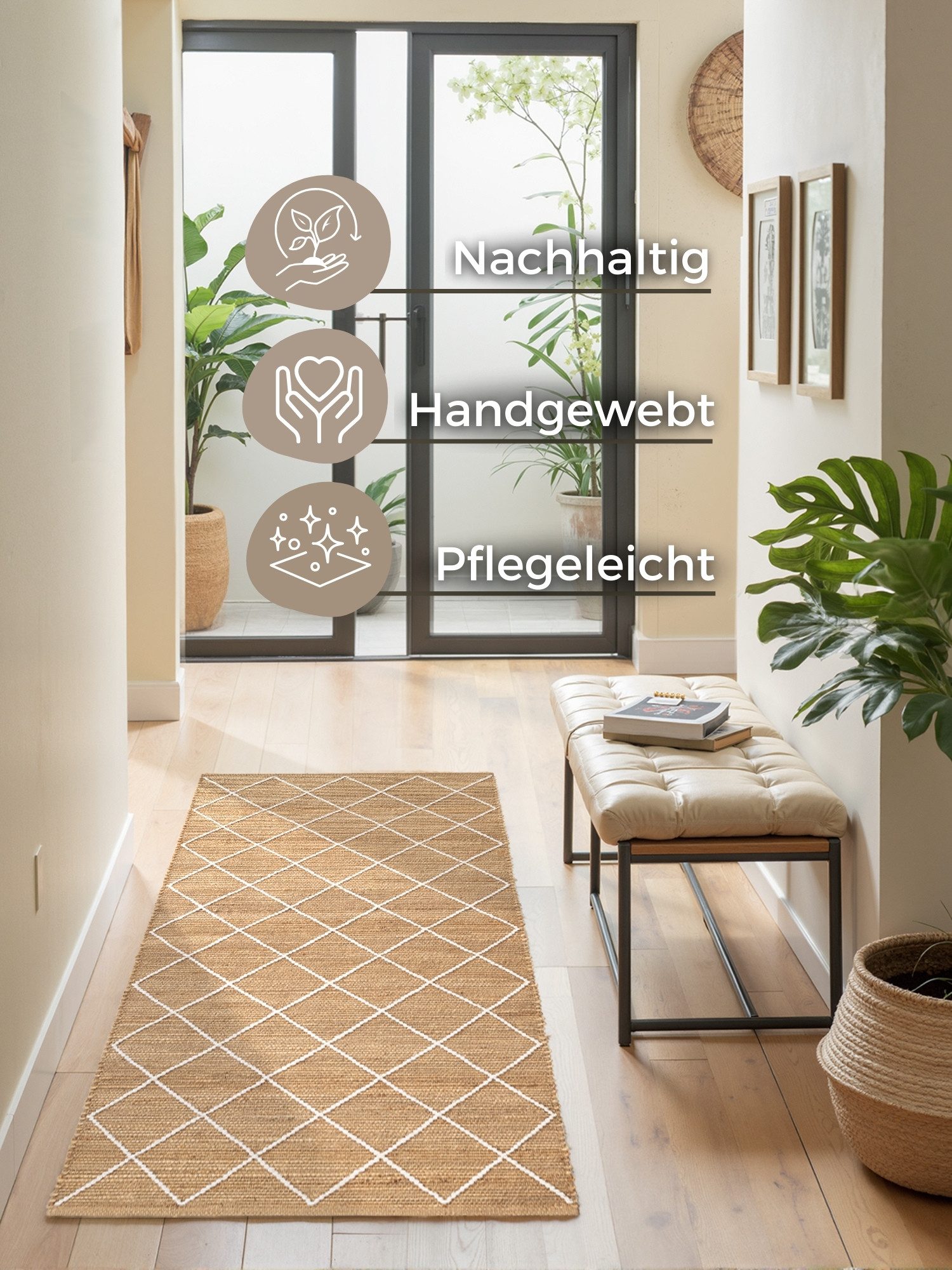 HANSE Home Vloerkleed Kunu jute tapijt Natuurlijke vezels, jute met katoen, woonkamer, hal, gang, boho, scandi