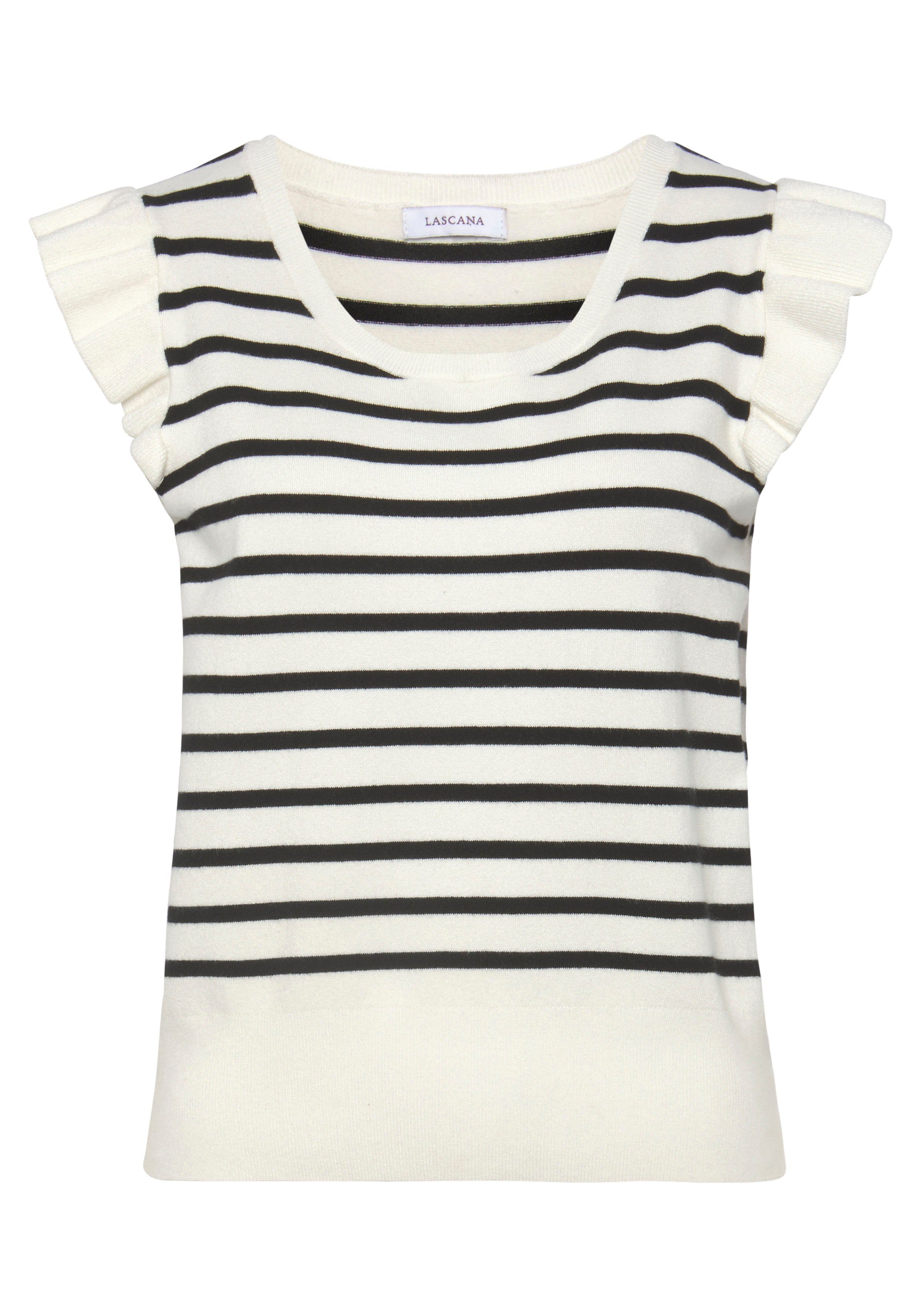 Lascana Gebreide top met strepen en vleugelmouwen, korte mouwen streep-pullover