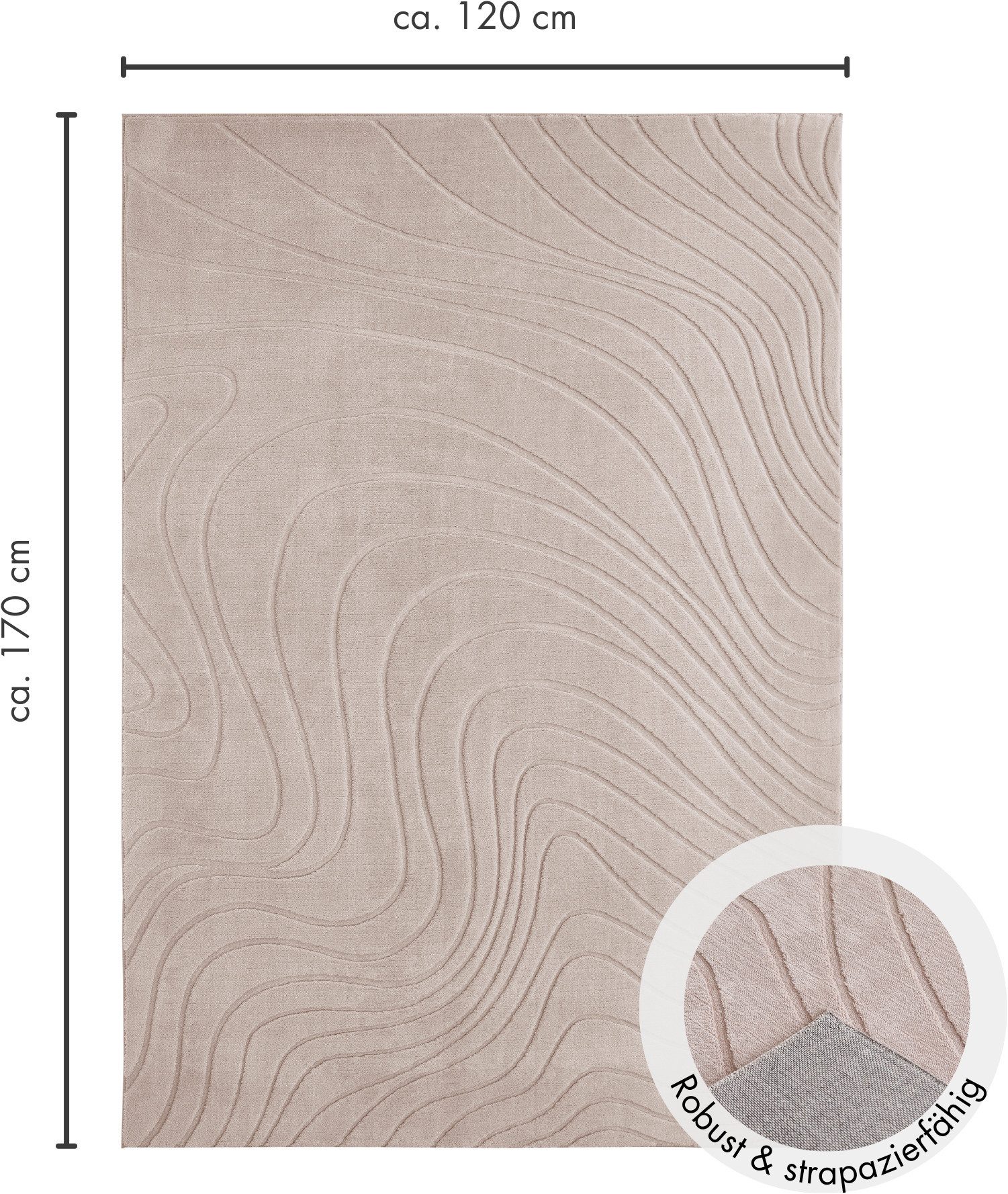 Andiamo Vloerkleed DALE Uni kleuren, hoog-laag structuur, carving-effect, woonkamer