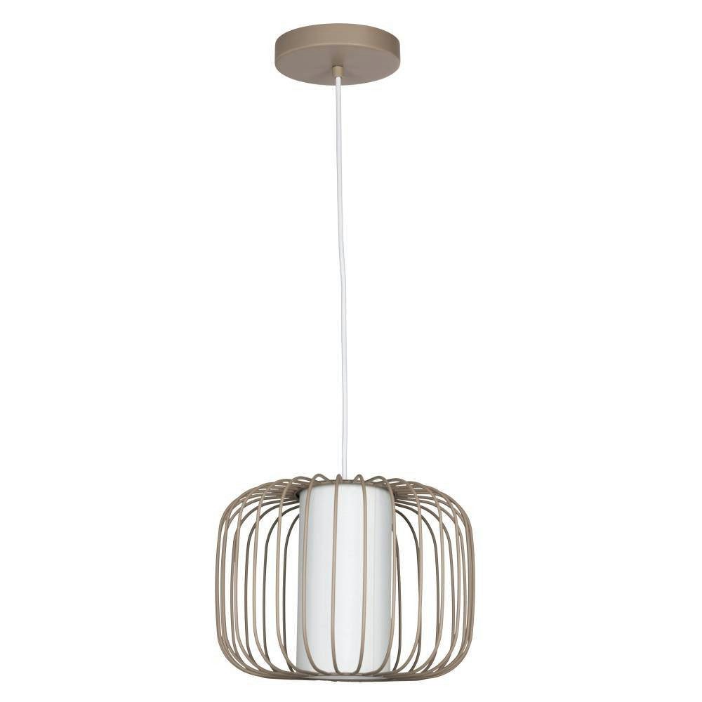 EGLO Hanglamp Terrarosa Hanglamp, metaal in zandkleur en textiel in wit, E27, Ø 28,5 cm (1 stuk)