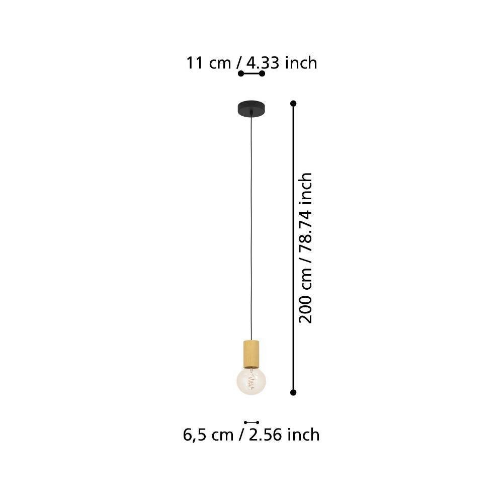 EGLO Hanglamp POZUETA 1 Hanglamp, FSC100HB, E27 fitting met kabel, hanglamp, Ø 6,5 cm (1 stuk)