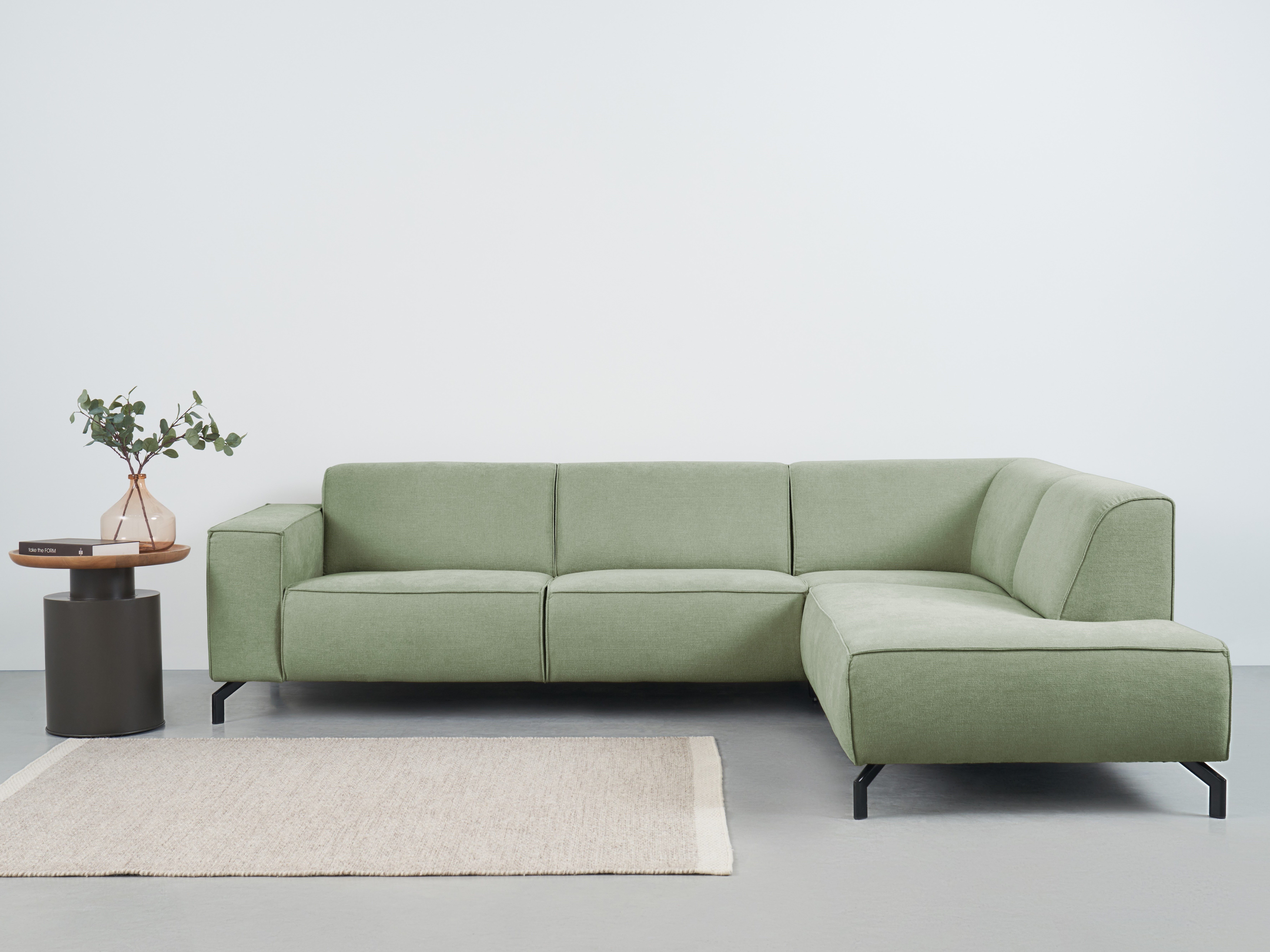 Places of Style Hoekbank Lorcan, breedte 275 cm, zacht zitgevoel met zwarte metalen poten, lederlook en zachte structuurstof