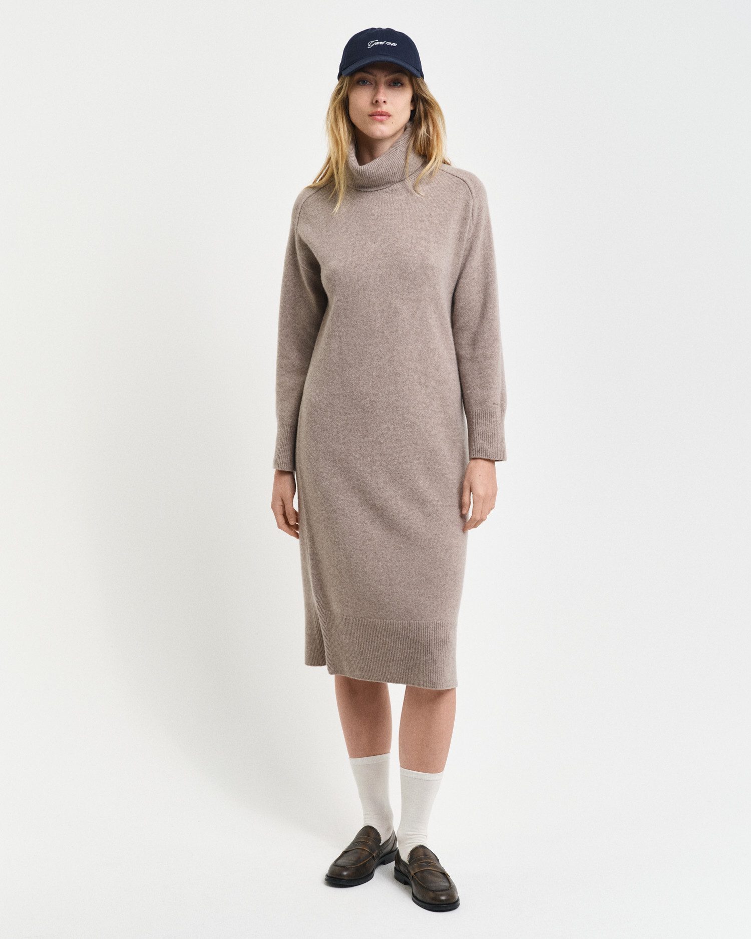 Gant Midi-jurk HERRINGBONE DETAIL ROLLNECK DRESS dames midi-jurken maat L grijs