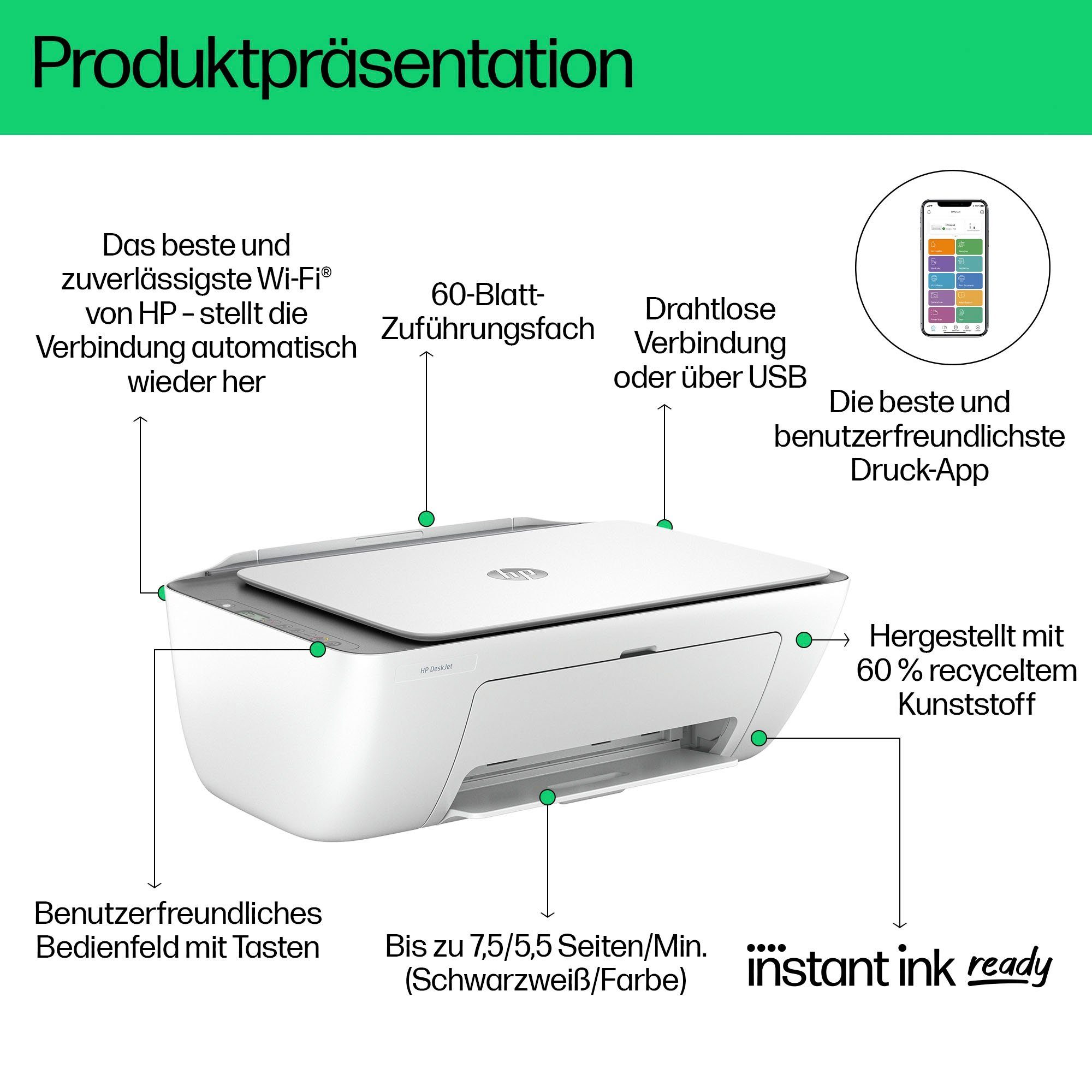HP All-in-oneprinter DeskJet 2820e inclusief 3 maanden gratis printen met hp instant ink