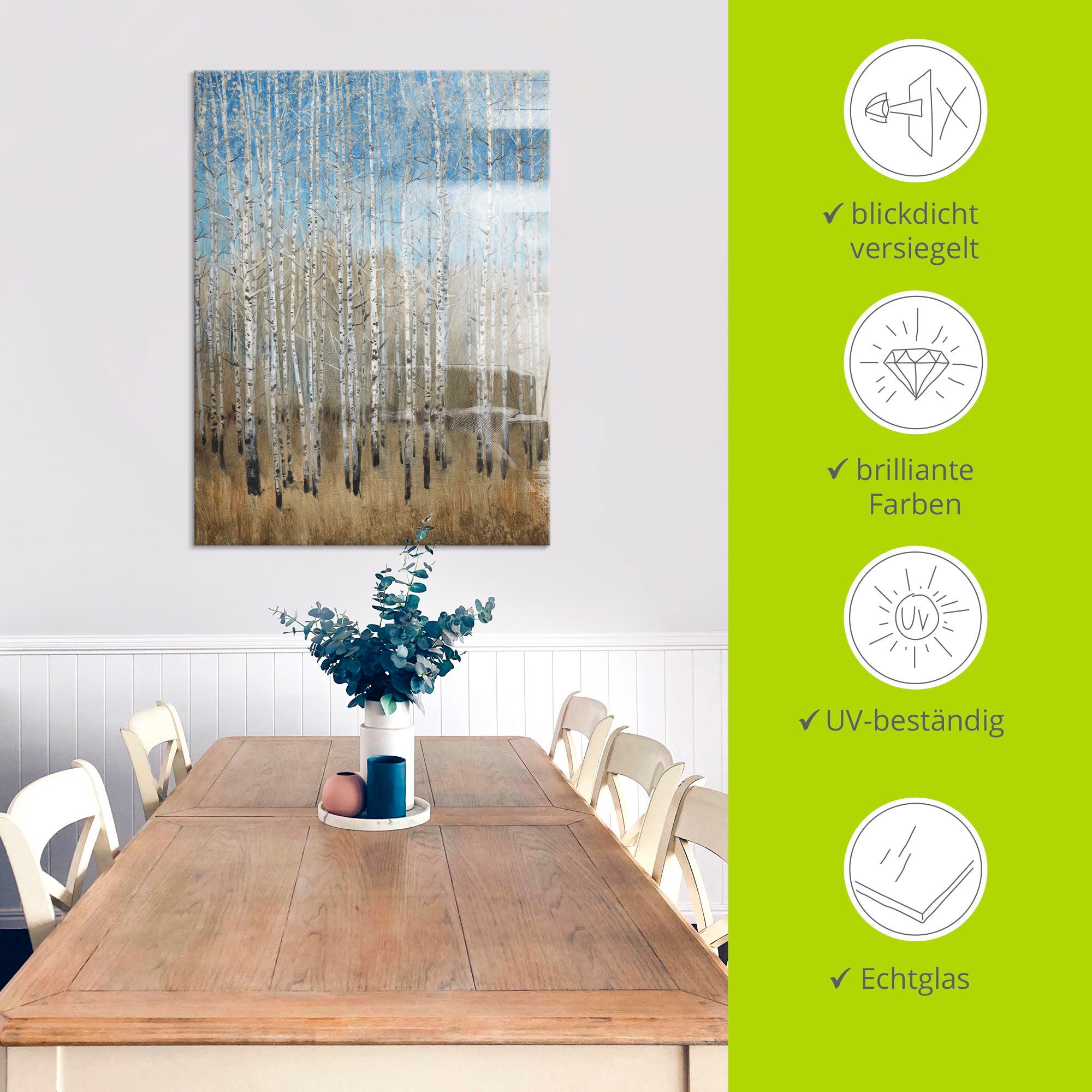 Artland Print op glas Stoffige blauwe berken II