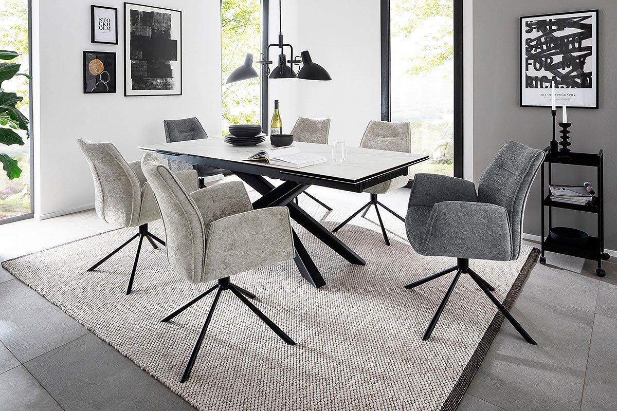 MCA furniture Eettafel TESERO uitschuifbare tafel 200-300 cm Keramiek, metaal, marmer-look, uittrekbaar, belastbaar tot 100 kg, 10-12 personen