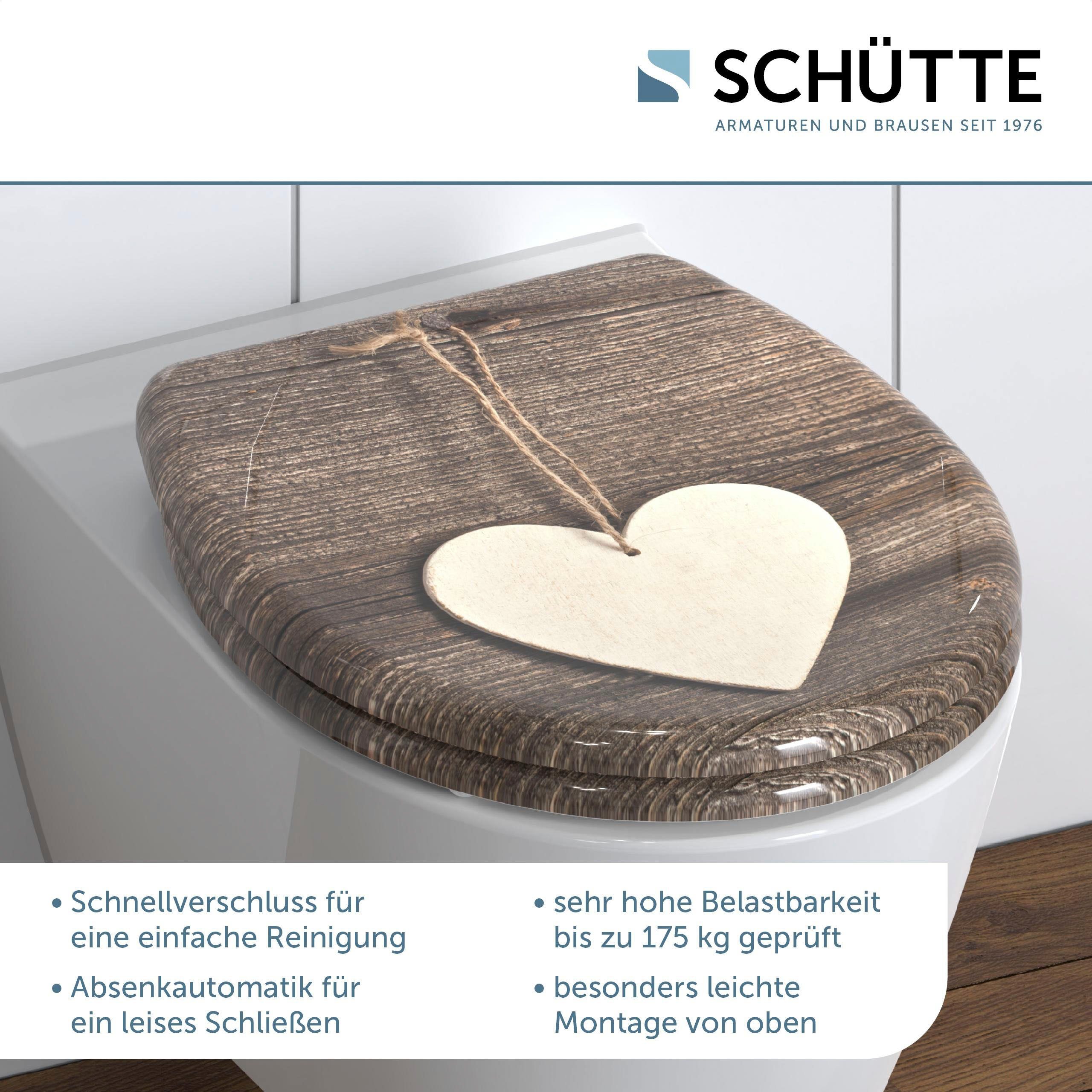 Schütte Toiletzitting Wood Heart Duroplast, met softclosemechanisme en snelsluiting
