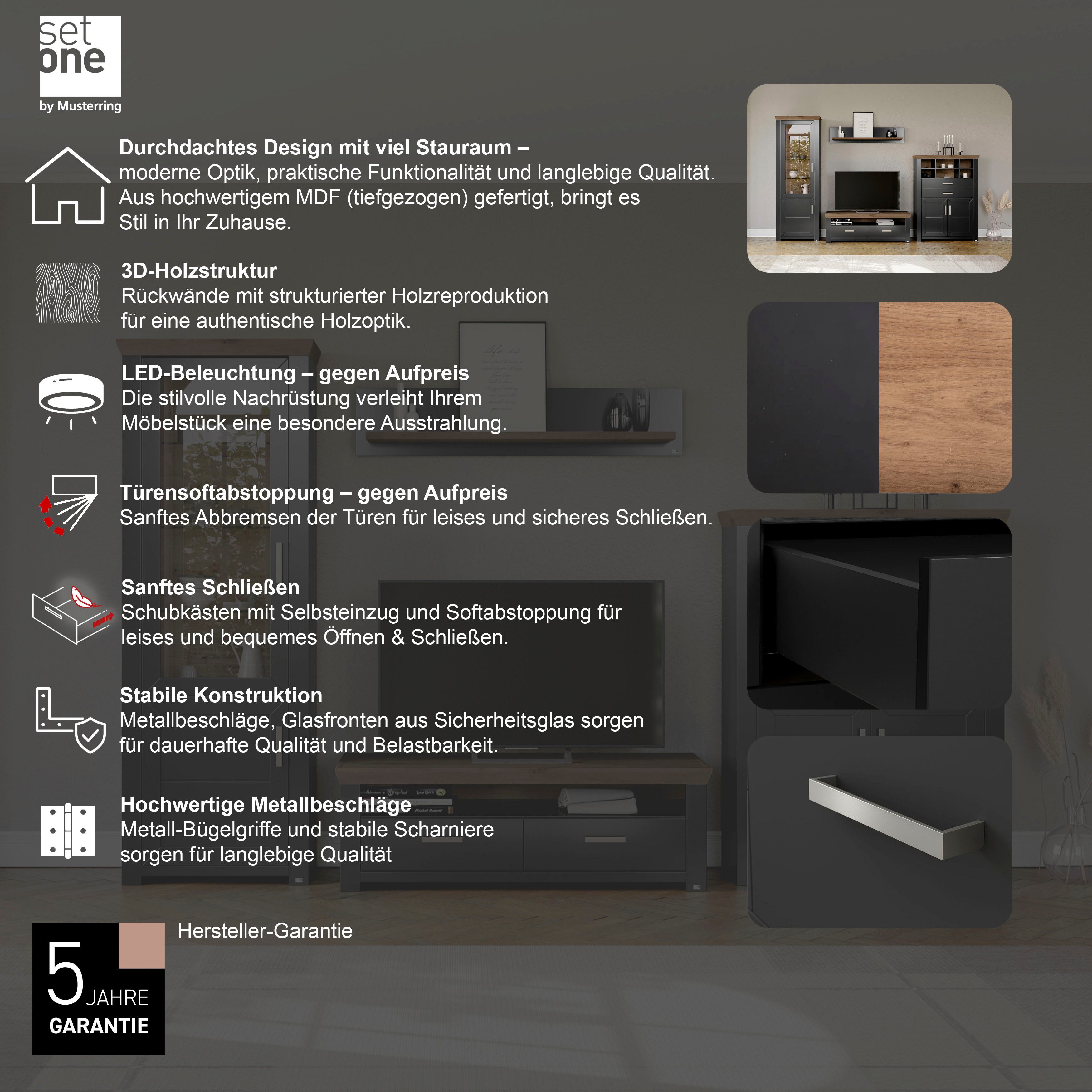 set one by Musterring Wandmeubel York Combinatie 23, in 3 kleurvarianten, totale breedte 314 cm (4-delig)