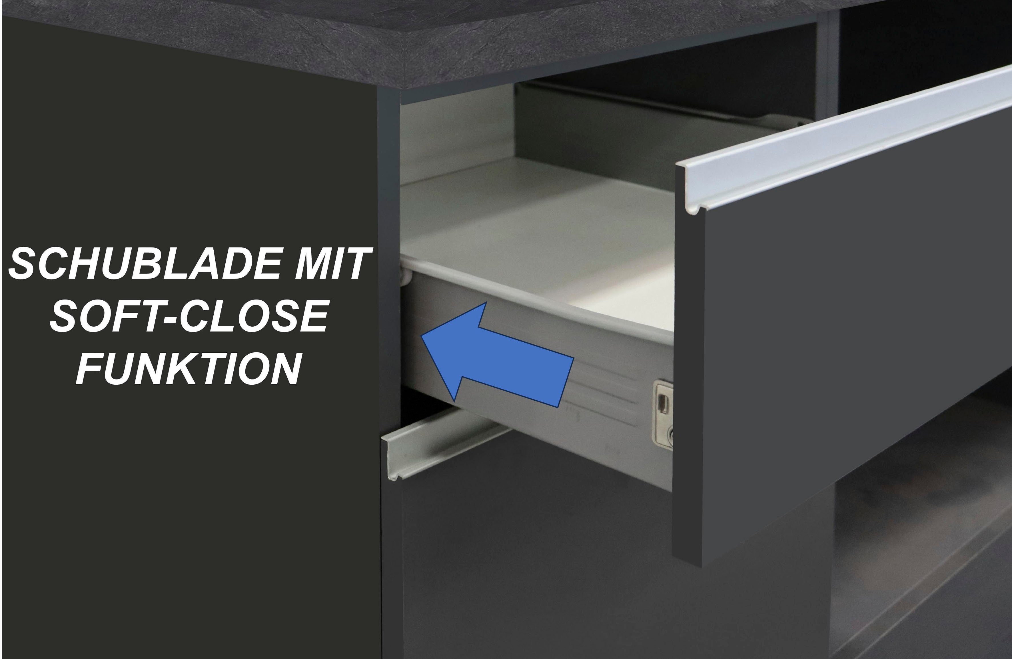 Kochstation Keukenblok KS-Sole Breedte 256 cm, met afdruiprek, zonder elektrische apparaten