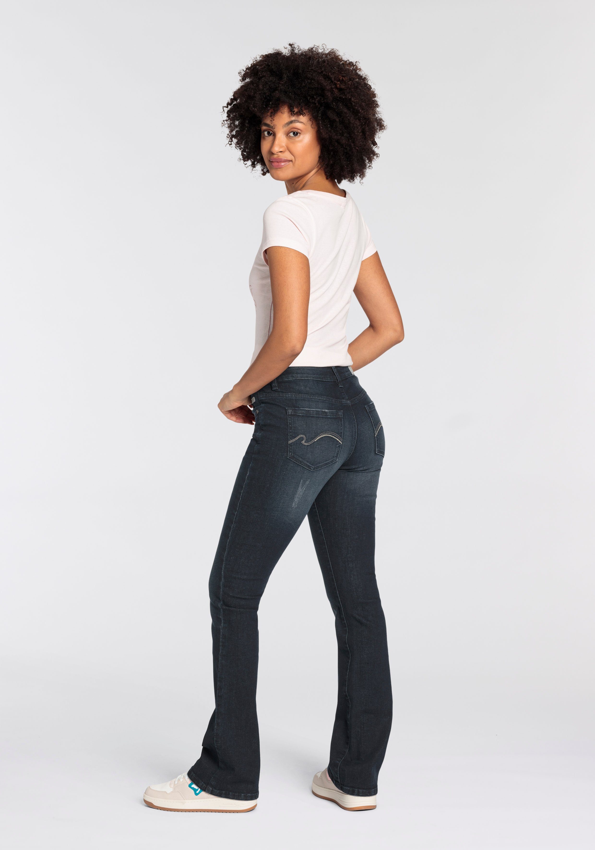 KangaROOS 5-pocket jeans uitlopende pijp, used-wassing, normale taillehoogte