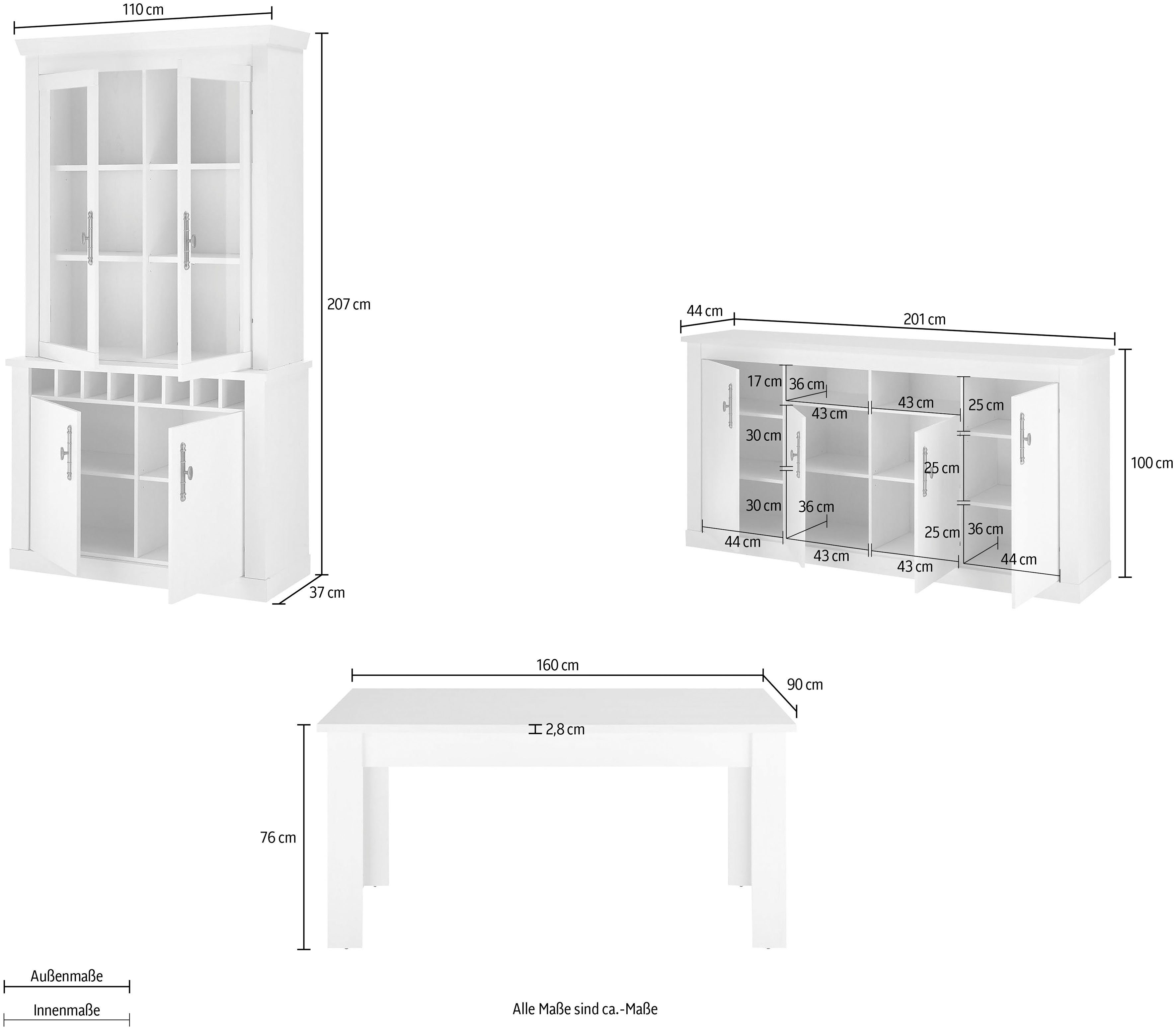 Home affaire Wandmeubel Ravenna in romantische landelijke stijl, grepen van metaal, soft-closefunctie (3-delig)