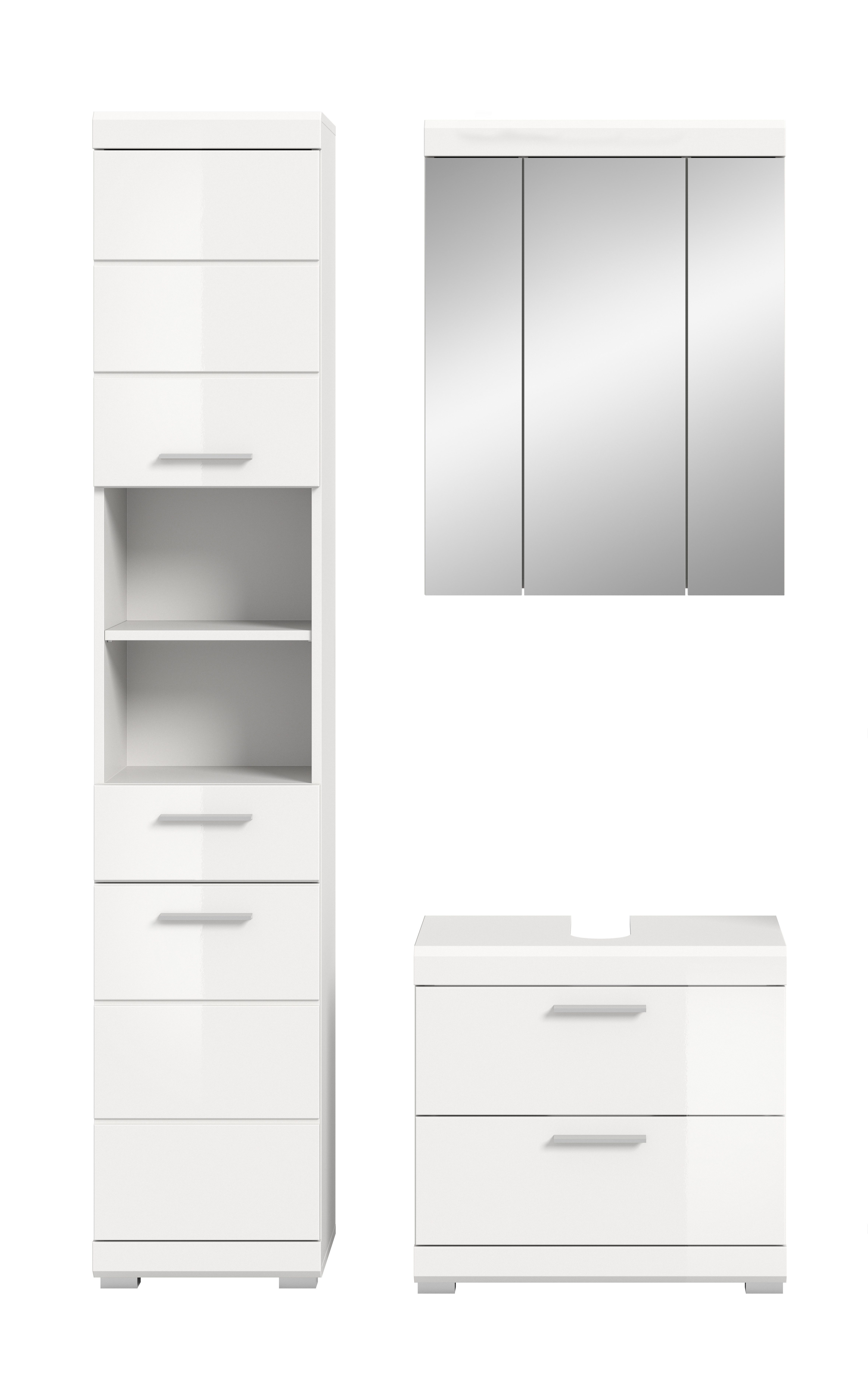 INOSIGN Badkamerserie Siena, 3-delig, bestaande uit: Hoge kast, wastafelonderkast, spiegelkast (set, 3-delig)