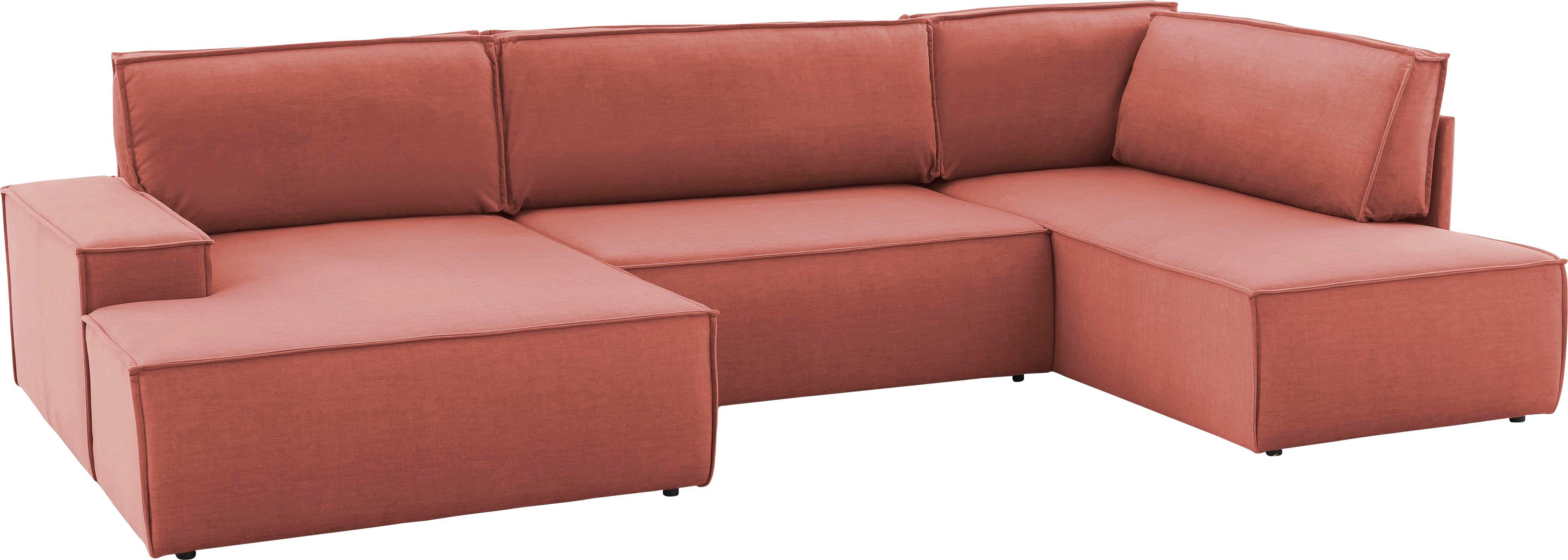 Home affaire Zithoek SHERWOOD 329 cm, U-vorm, slaapbank, Slaapfunctie met bedkist (194x139 cm), cord, vintage, fluweel