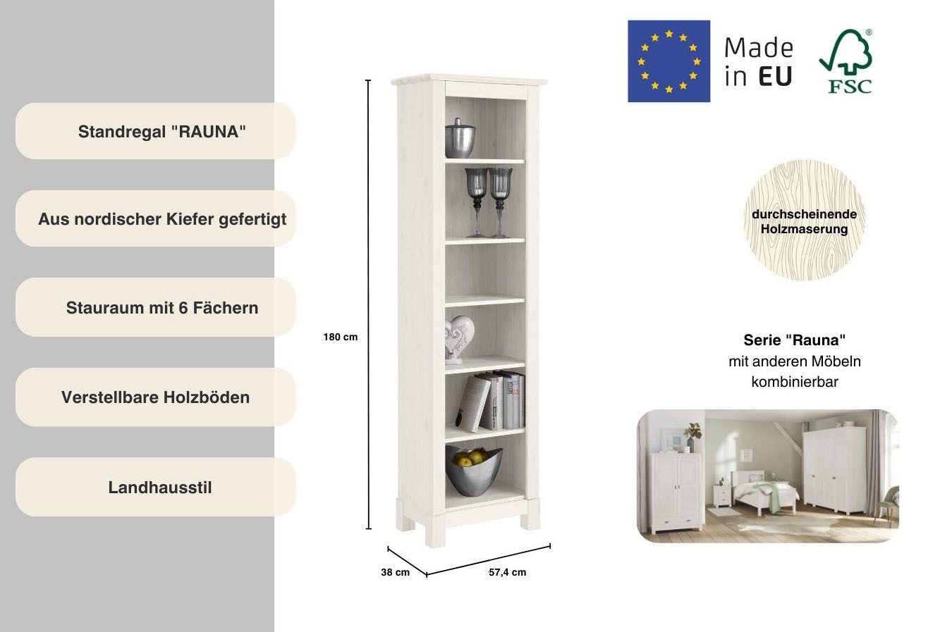 Home affaire Staand rek Rauna Hoogte 180 cm, van massief grenen