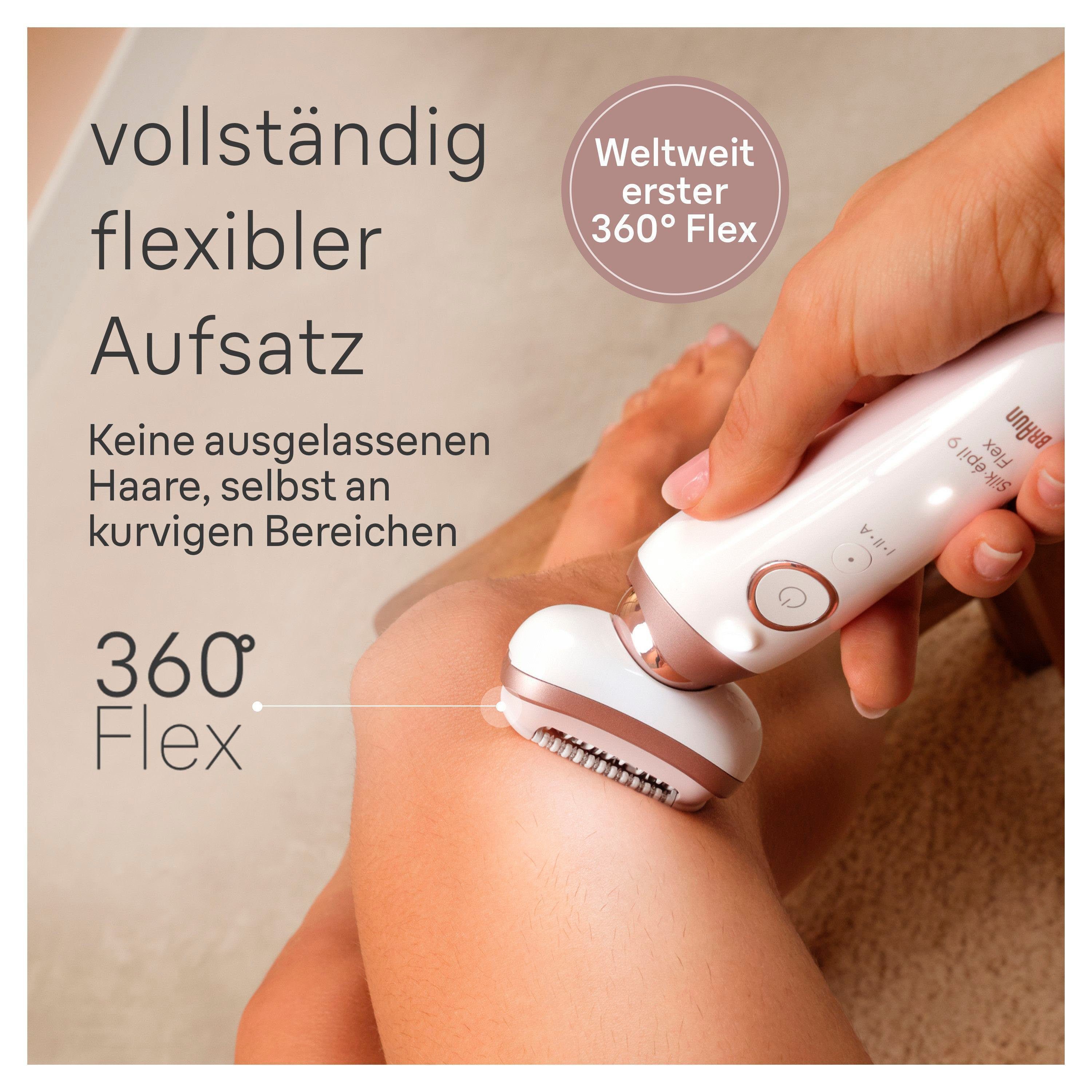 Braun Epilator Silk-épil Flex 9 9-360 met scheer-, trim- & peelingopzetstukken, mini-scheerapparaat voor het gezicht