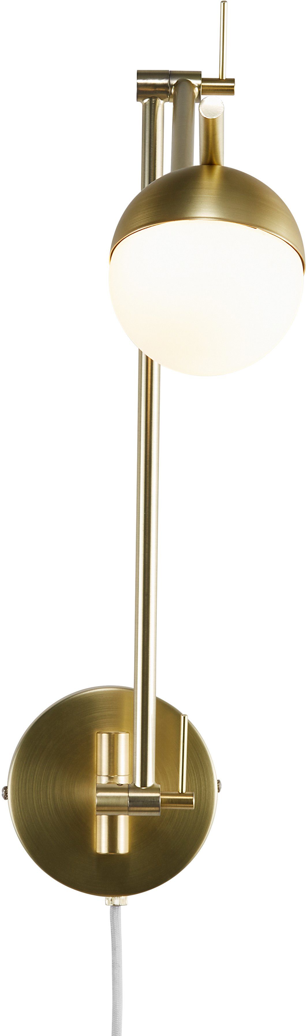nordlux wandlamp contina textiel kabel, met de mond geblazen opaal glas goud