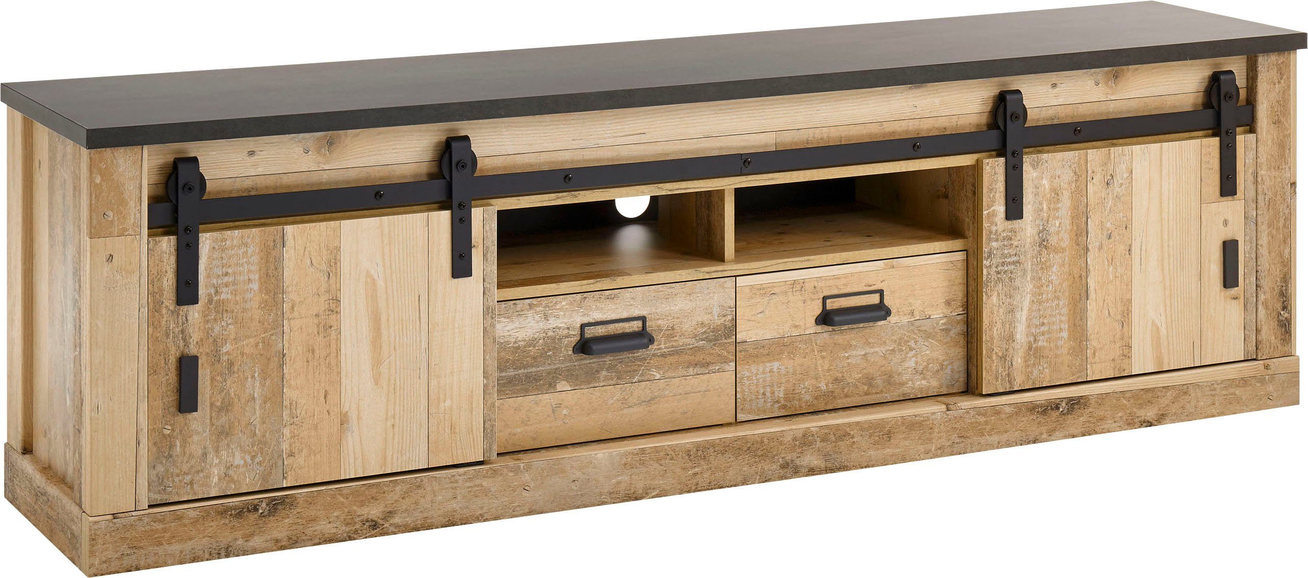 Home affaire Tv-meubel Sherwood modern houtdecor, met schuurdeurbeslag van metaal, breedte 201 cm