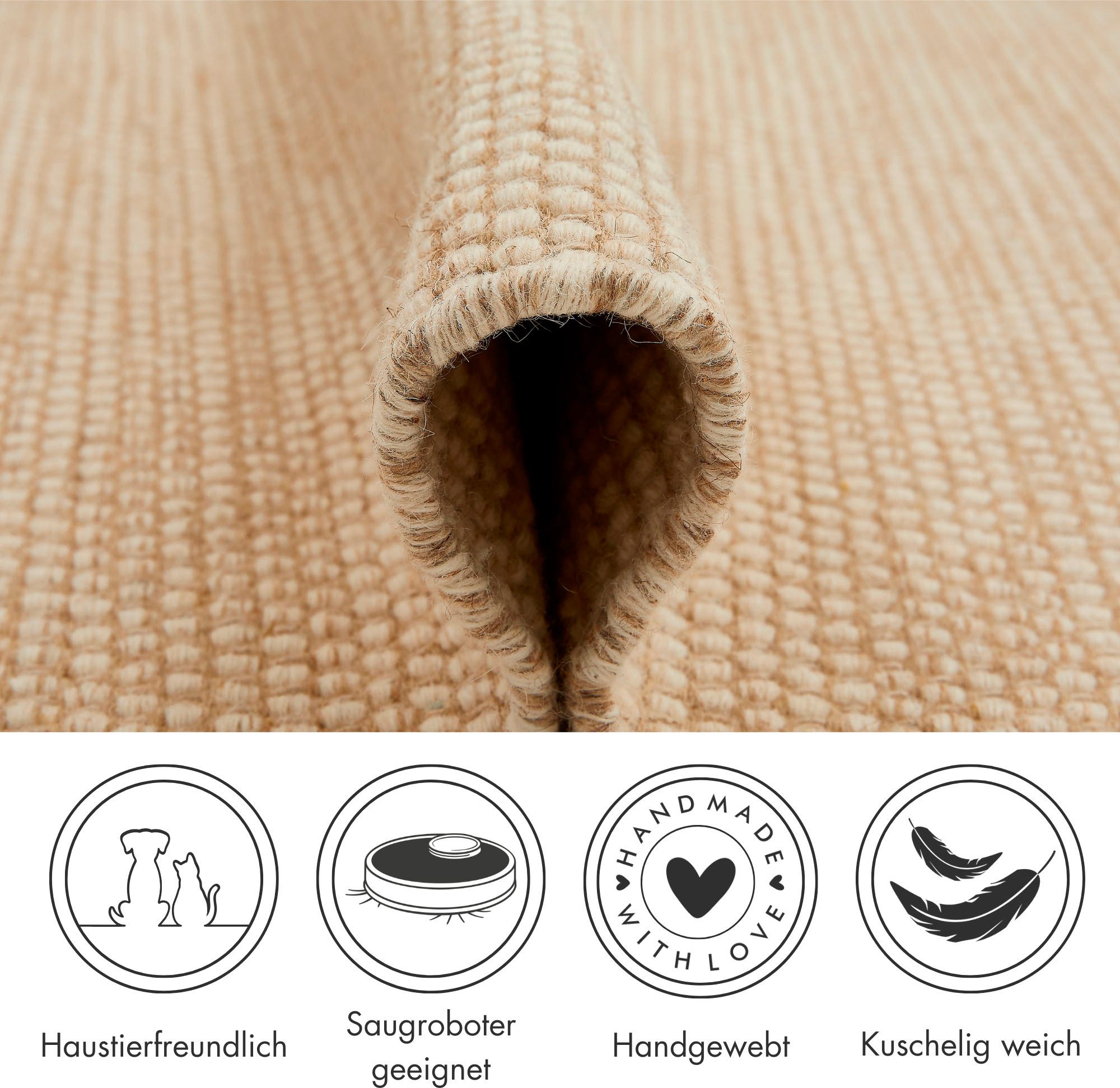 LUXOR living Wollen kleed Visby Handgeweven vloerkleed, platweefsel, met de hand geweven, zuivere wol