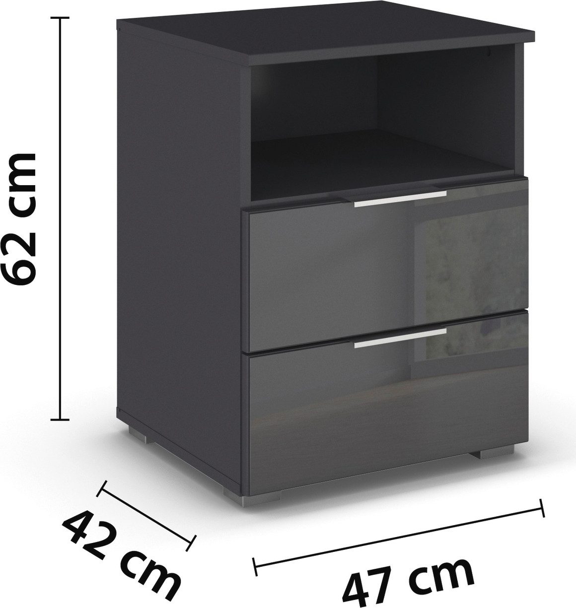 rauch Nachtkastje Nachttafel Nachtkast Nachtconsole AGORDO met Glasfront met 2 lades en nis voor veel opbergruimte made in germany