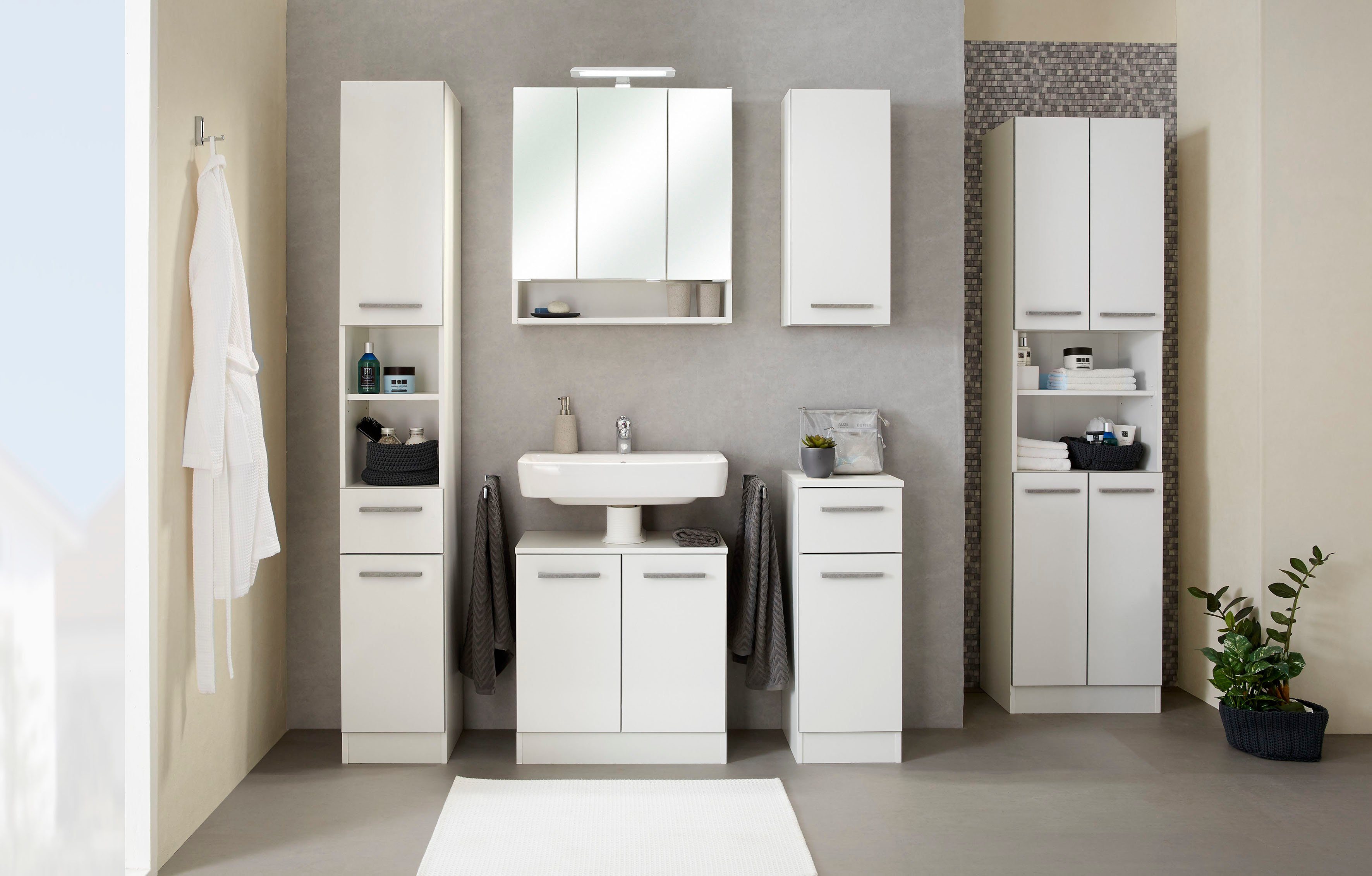 Saphir Onderkast Quickset 953 badkamerkast met 1 deur en 1 lade, 30 cm breed Badkamer onderkast incl. deurdempers, handgrepen in betonlook