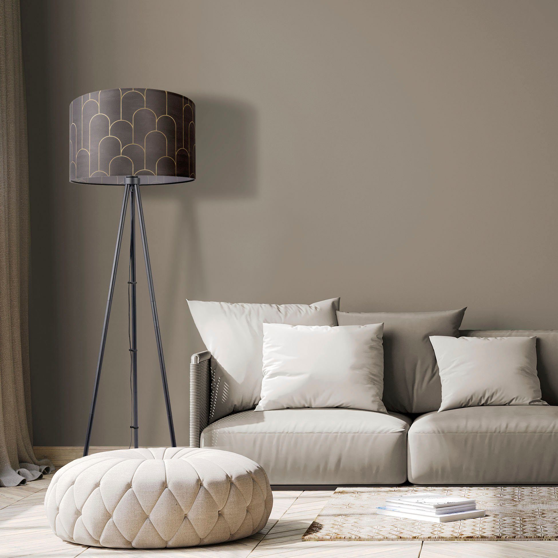 Paco Home Staande lamp Trina Pillar Vloerlamp statief met stoffen kap woonkamerlamp vintage abstract