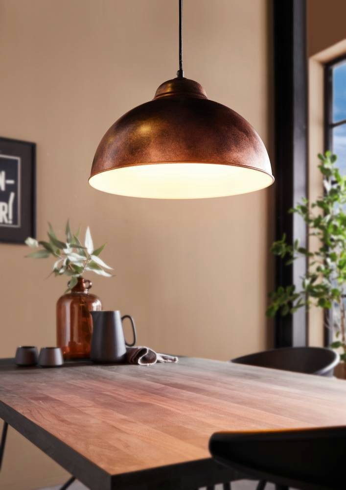 EGLO Hanglamp TRURO 2 hanglamp, eettafellamp, staal, roestlook, wit, E27 Eetkamerlamp, eettafel hanglamp, metaal in roestlook, E27 fitting (1 stuk)