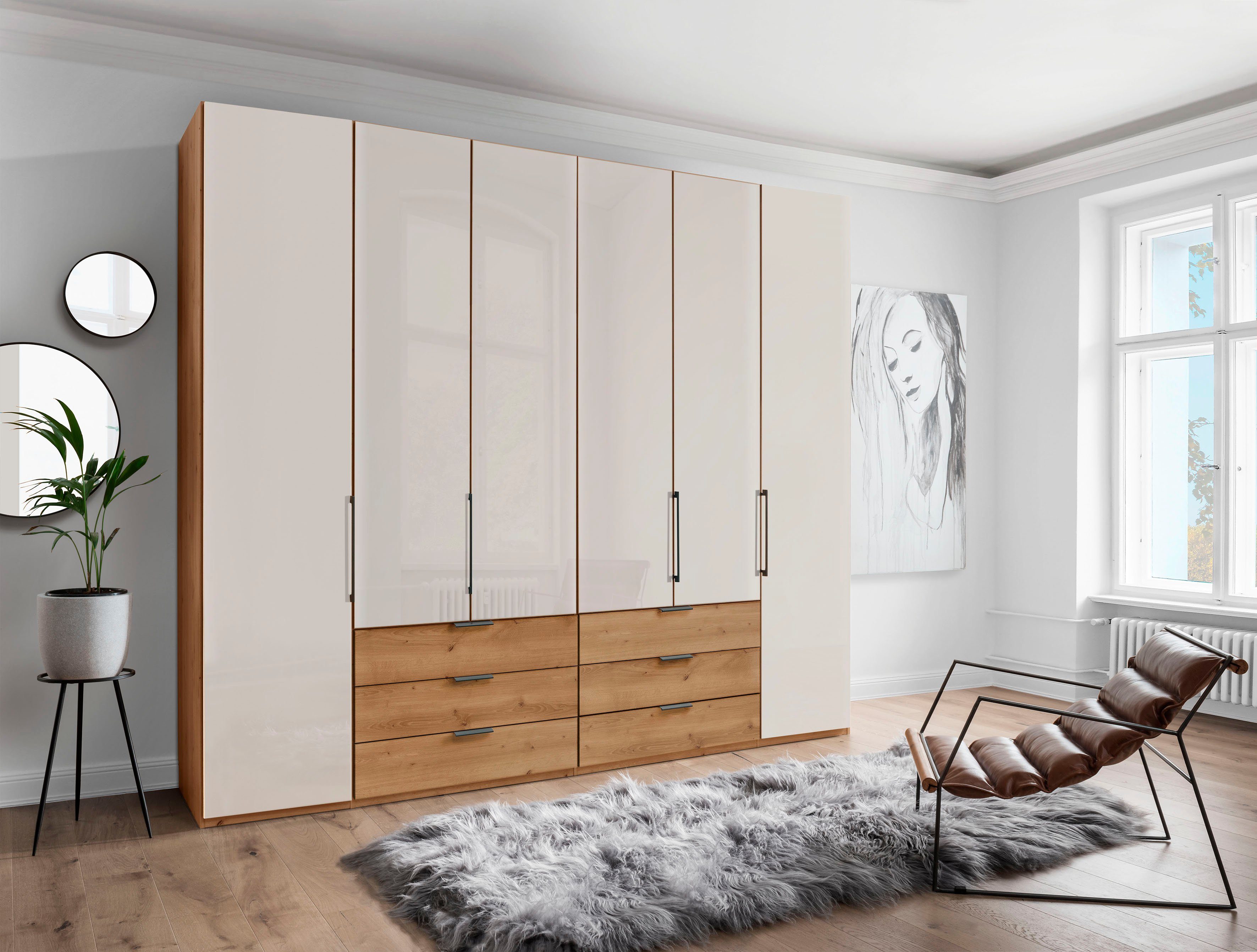 WIEMANN Draaideurkast Monaco met deels glazen front en hoogwaardig beslag inclusief demping kledingkasten beige