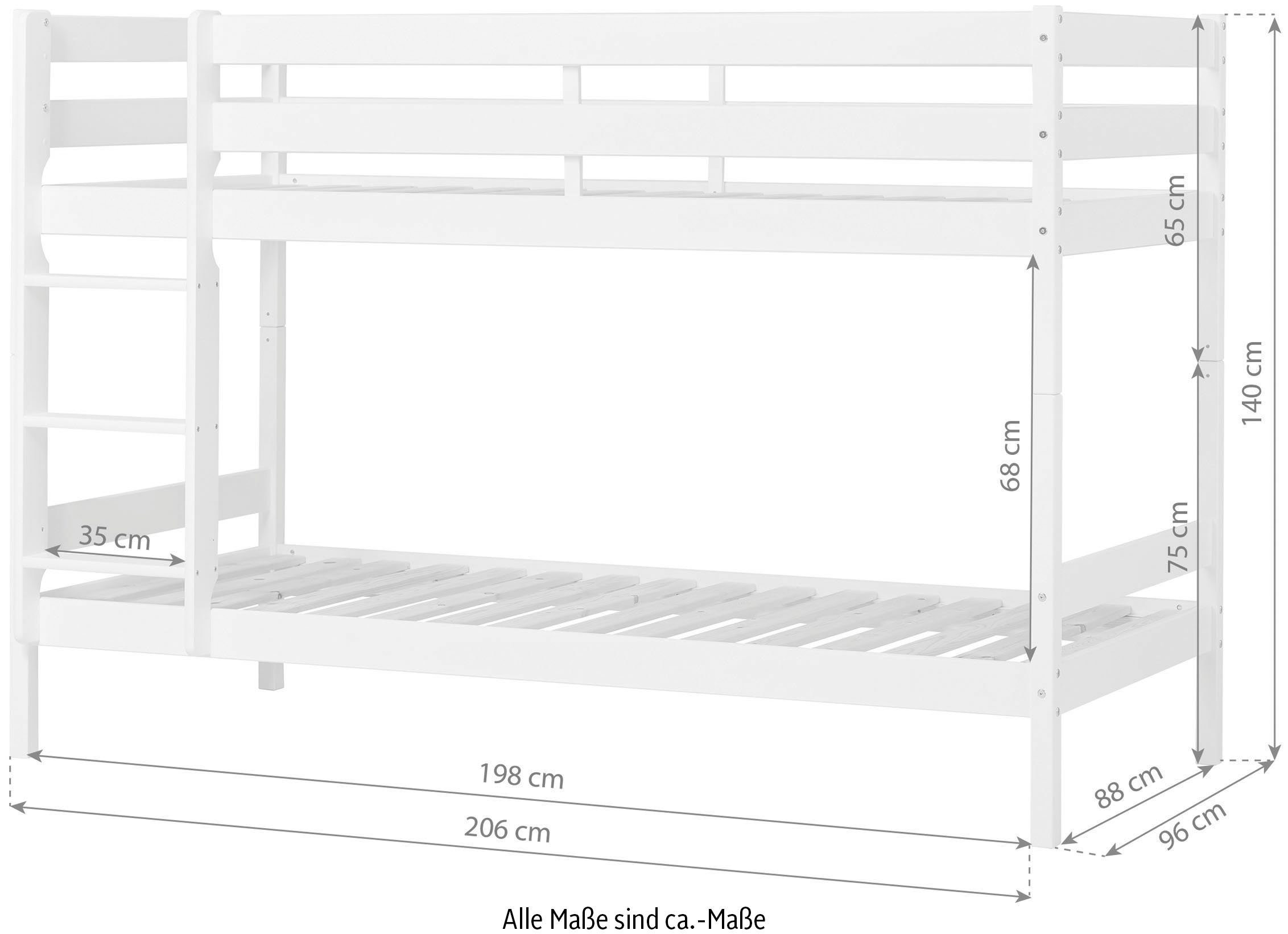 Hoppekids Stapelbed Eco comfort kinderbed 90x200 of 70x160 van massief hout in 4 kleuren