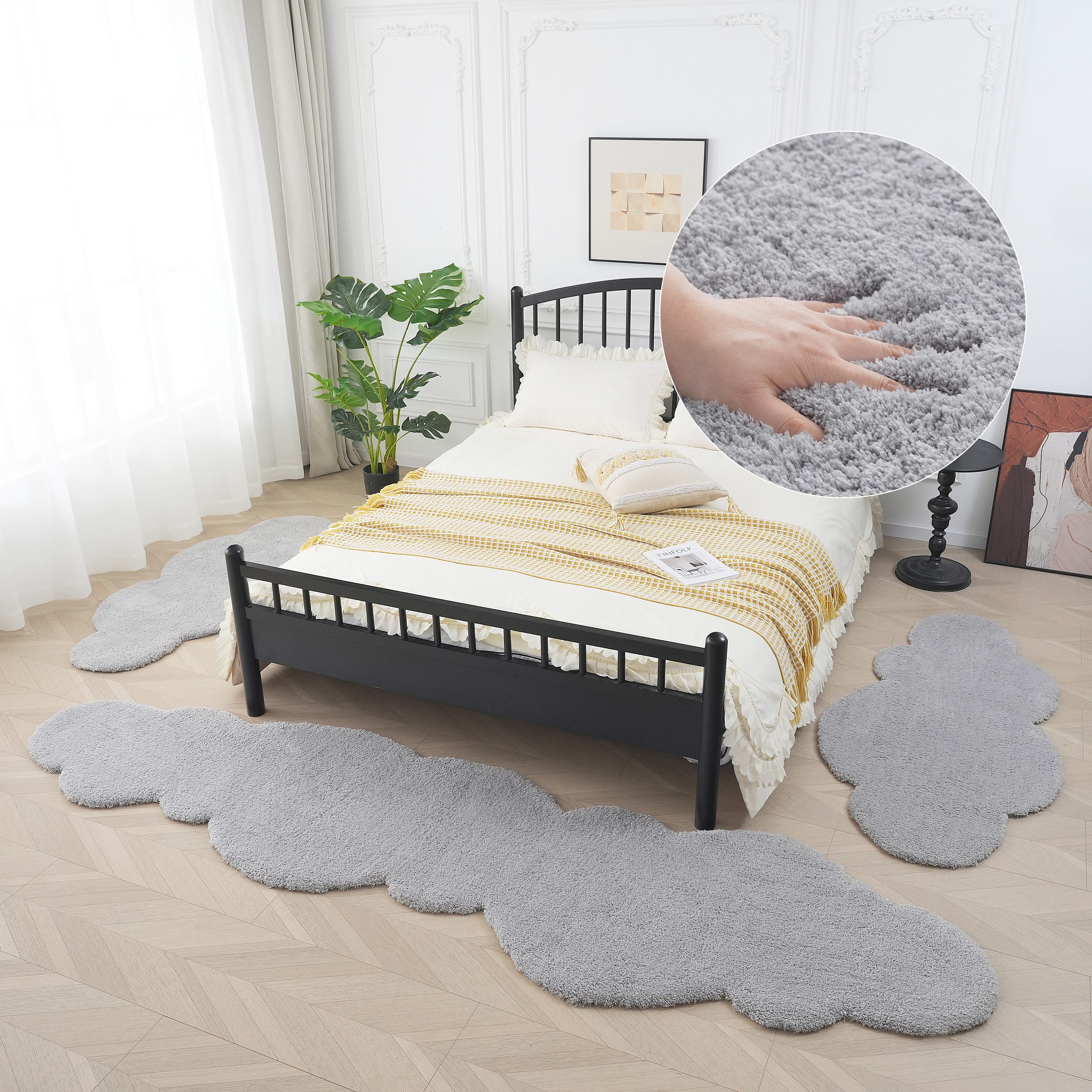 my home Set slaapkamerkleedjes Microvezeltapijt Magong, bijzonder zacht, zeer fijne pool Wolkvorm, uni slaapkamerkleed, loperset, slaapkamer, kinderkamer
