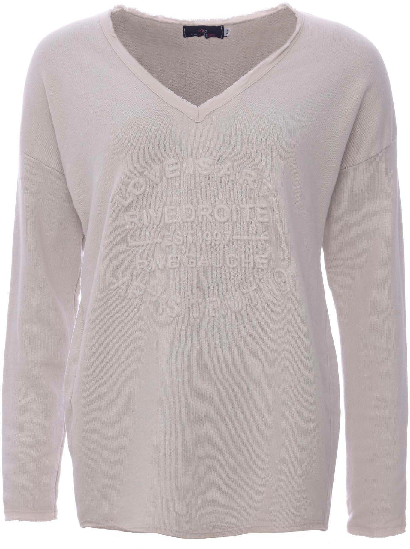 Zwillingsherz Sweatshirt met rafelige v-halslijn in vintage-look