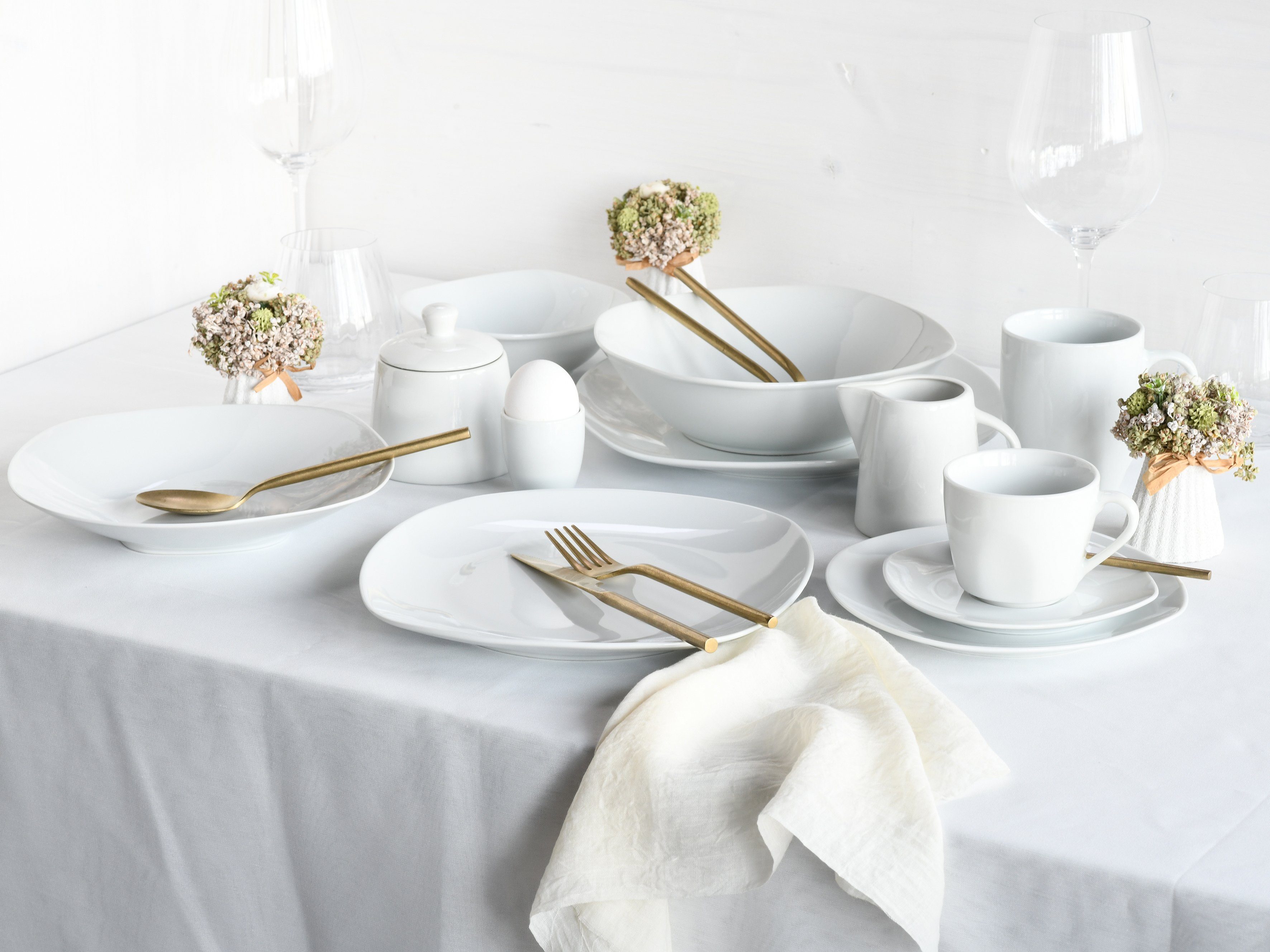 CreaTable Combi-servies Servies-set Square Servies, wit, vierkant, klassiek model, 100 delen voor 12 personen (set, 100-delig)