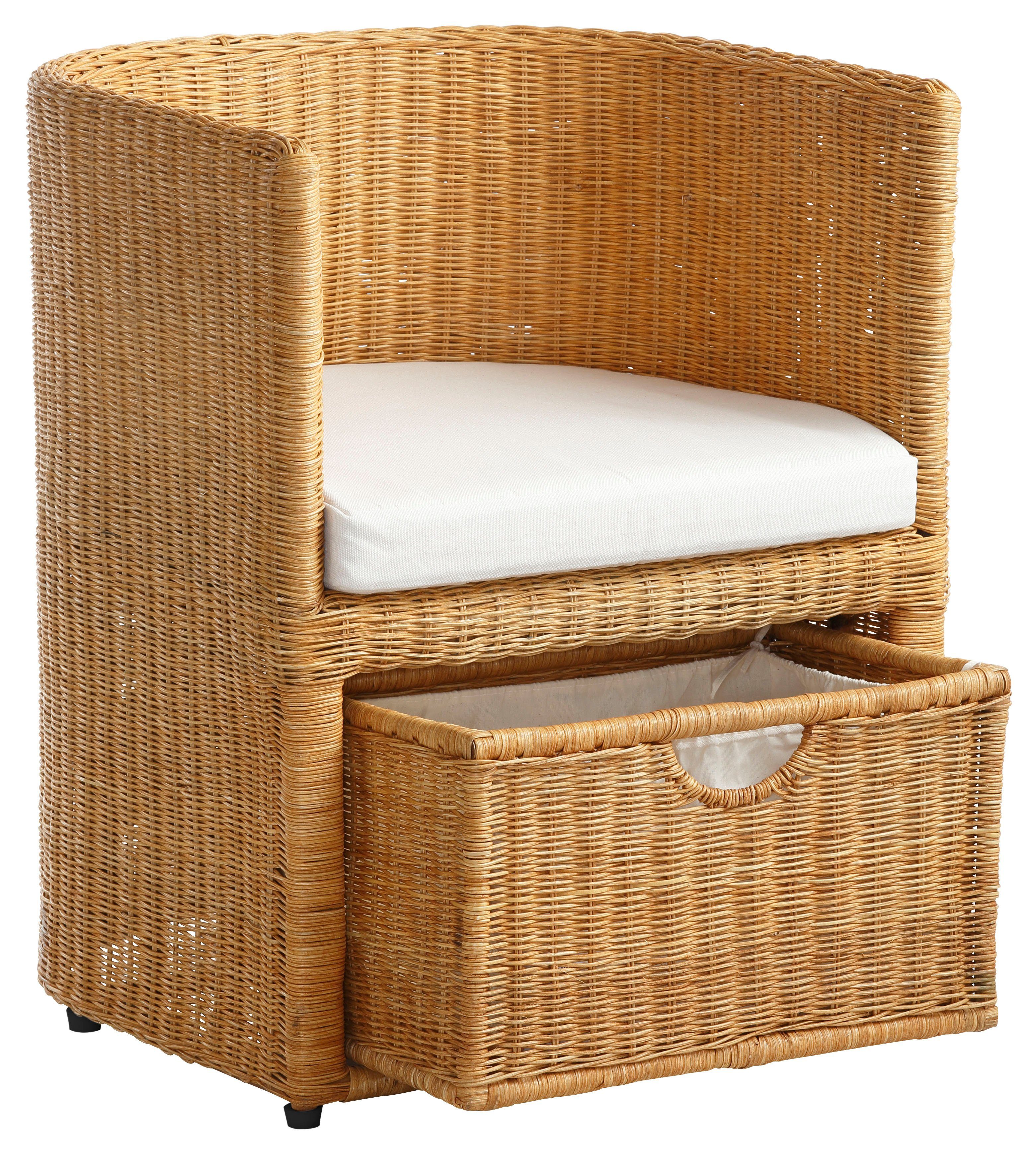 Home affaire Rotanstoel Blaxton inclusief mand en zitkussen, rotan vlechtwerk, breedte 56 cm