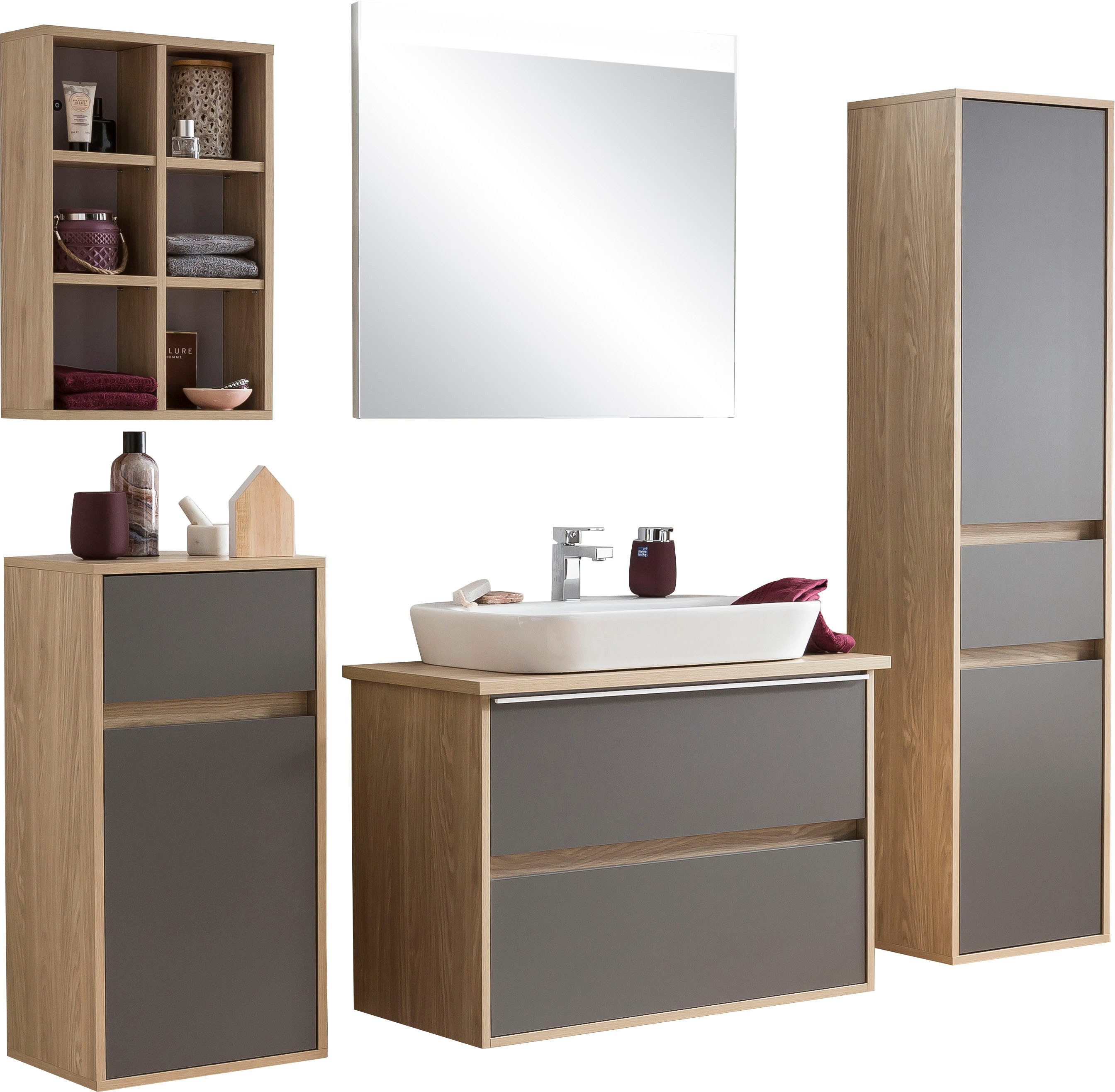 Schildmeyer Wandplank Mali, breedte 40 cm 6 open planken, houtdecor met voelbare structuur