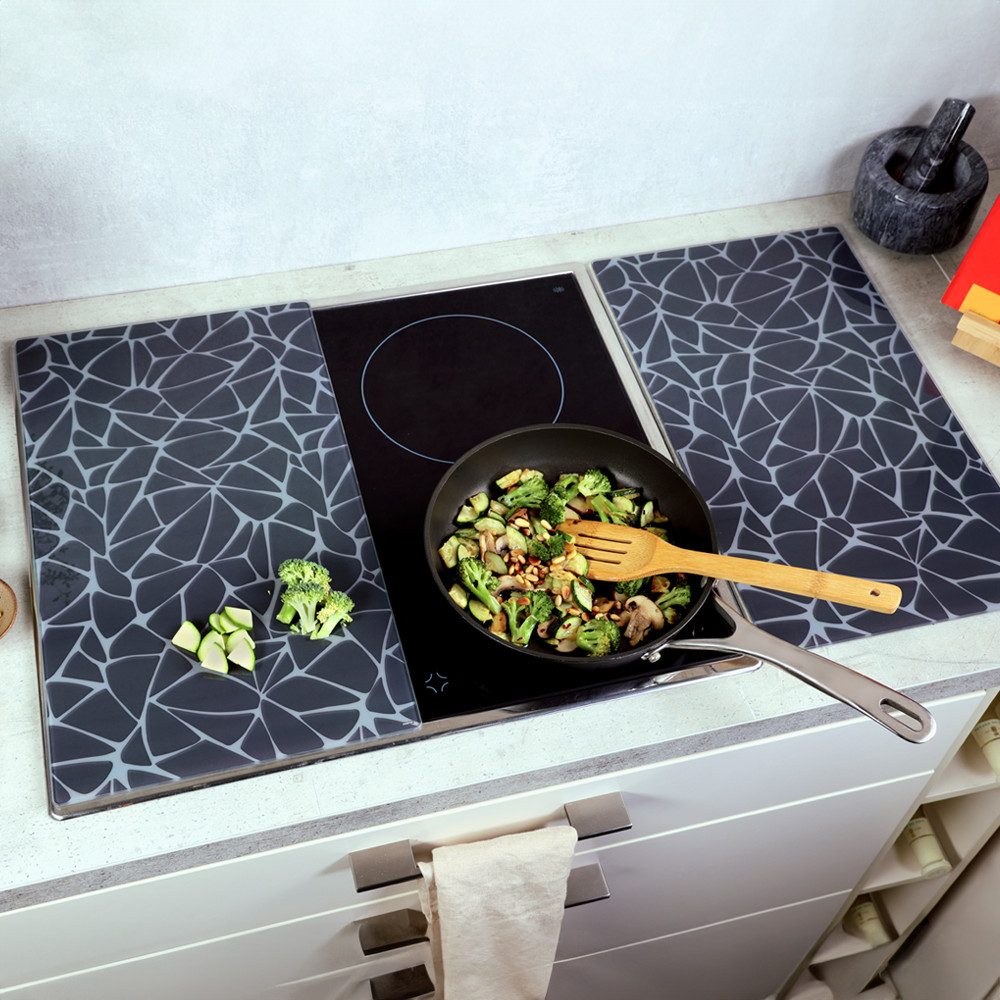 KESPER for kitchen & home Snij- en afdekplaat Multi-glas snijplank, 2-delig, mozaïeklook (set, 2-delig)