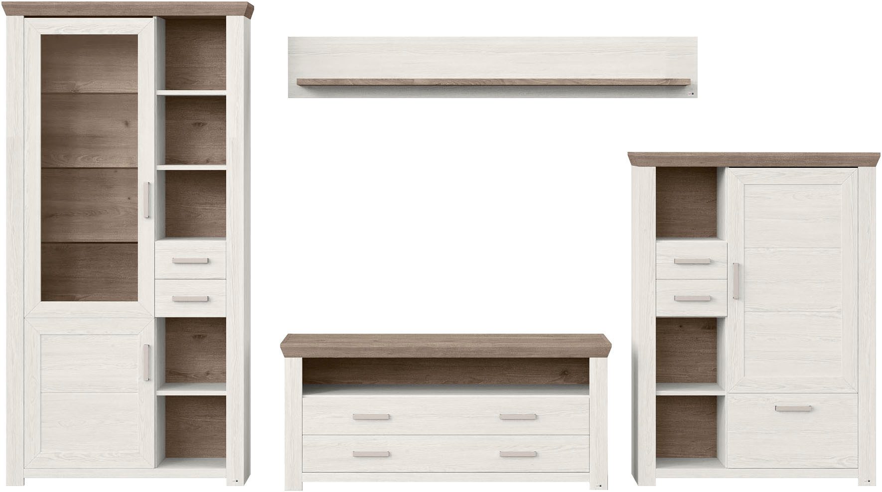 set one by Musterring Wandmeubel York Combinatie met 4 delen, in 3 kleurvarianten, totale breedte 370 cm (4-delig)