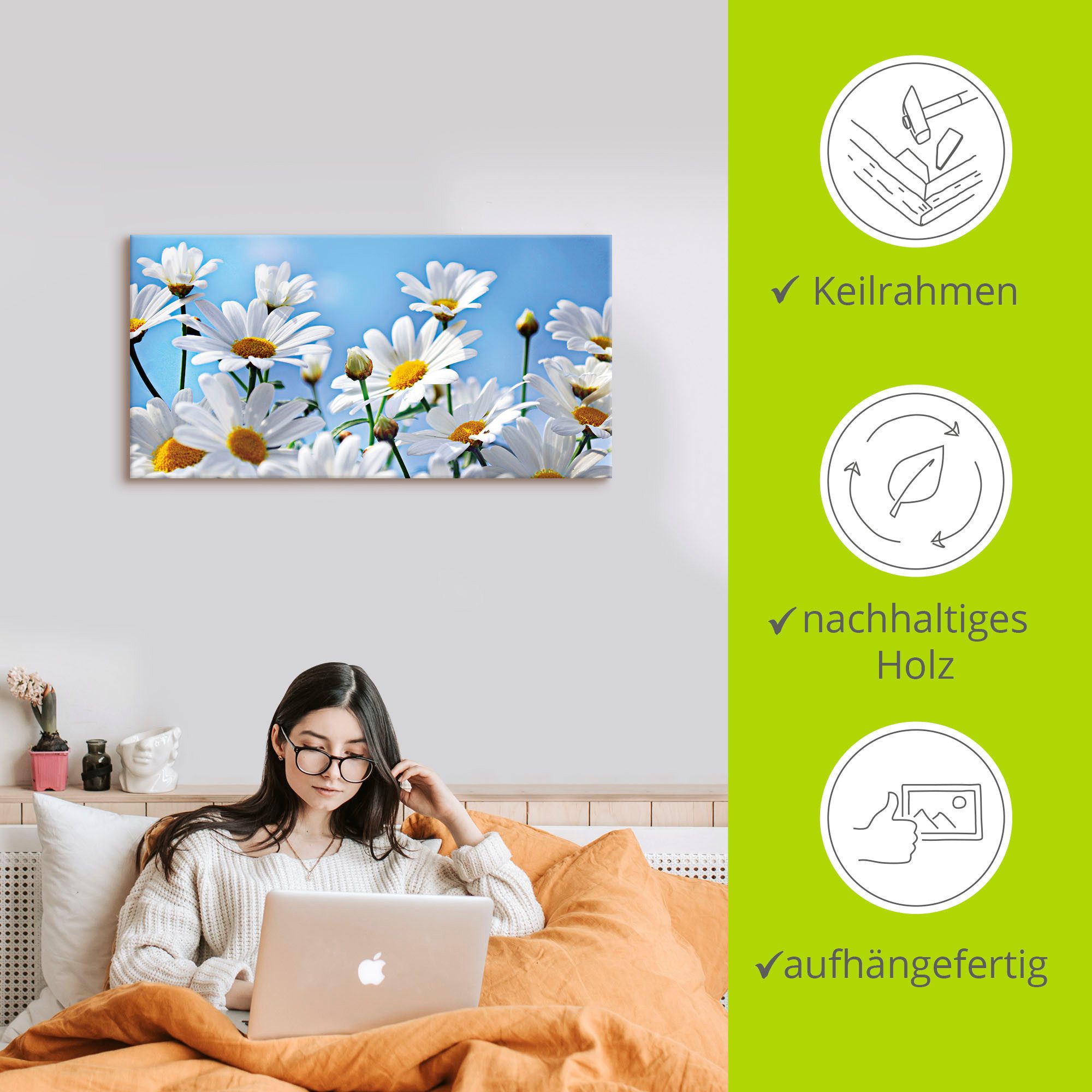 Artland Artprint Bloemen - margrieten als artprint van aluminium, artprint voor buiten, artprint op linnen in verschillende maten