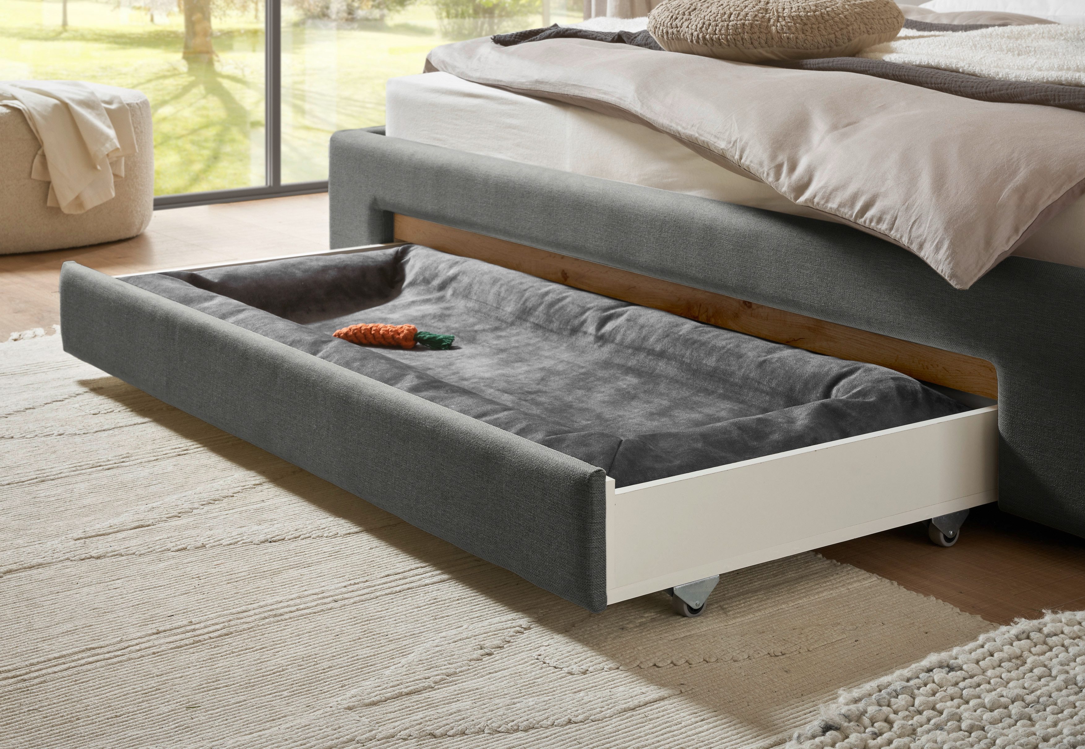INOSIGN Gestoffeerd bed CiTY/GiRON, bedframe met bedlade, gestoffeerd opbergbed met hondenbed of opberglade, bekleding van corduroy of linnenlook