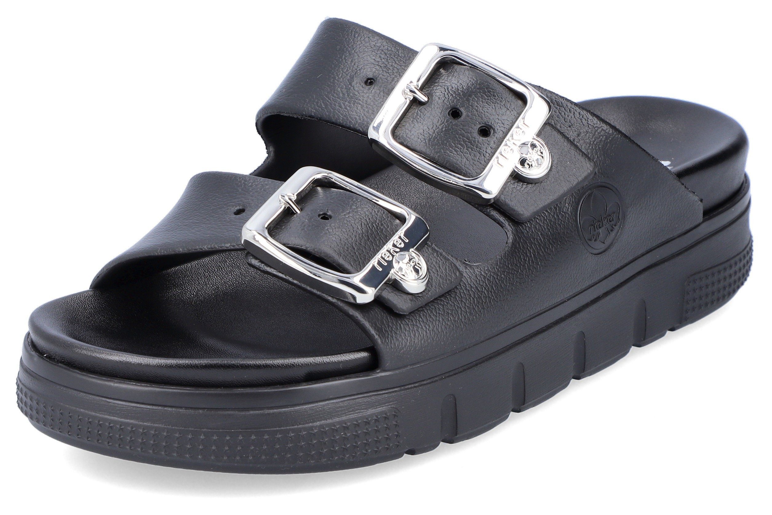 Rieker Slippers , plateau, zomerschoen, slippers in breedte g (=wijd) dames sandaaltjes maat M (38/39) zwart