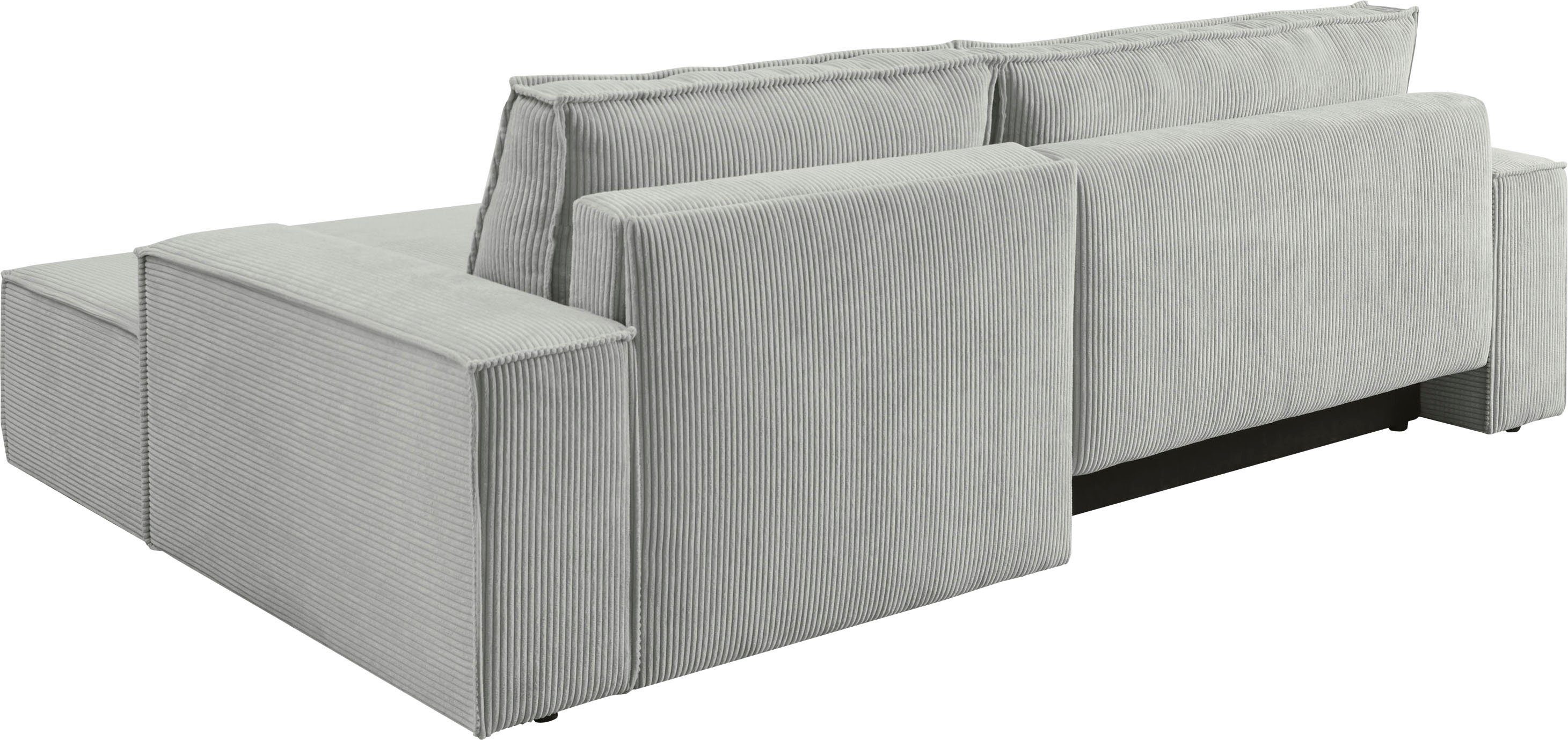 Home affaire Hoekbank SHERWOOD bedbank 267 cm, L-model, Slaapfunctie met bedlade (210x136 cm), cord, vintage, fluweel