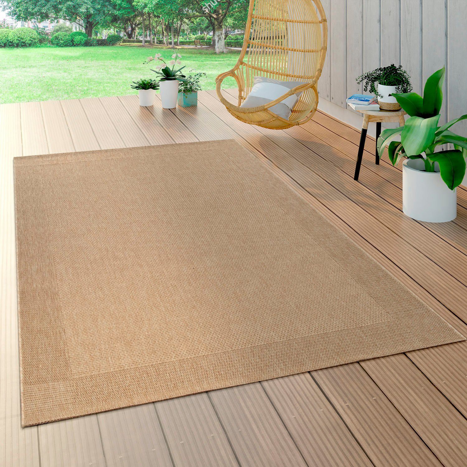 Paco Home Vloerkleed Waregem 621 Platweefsel, mêlee, met randdessin, geschikt voor buiten, woonkamer moderne vloerkleden maat 120 cm x 170 cm x 4 mm