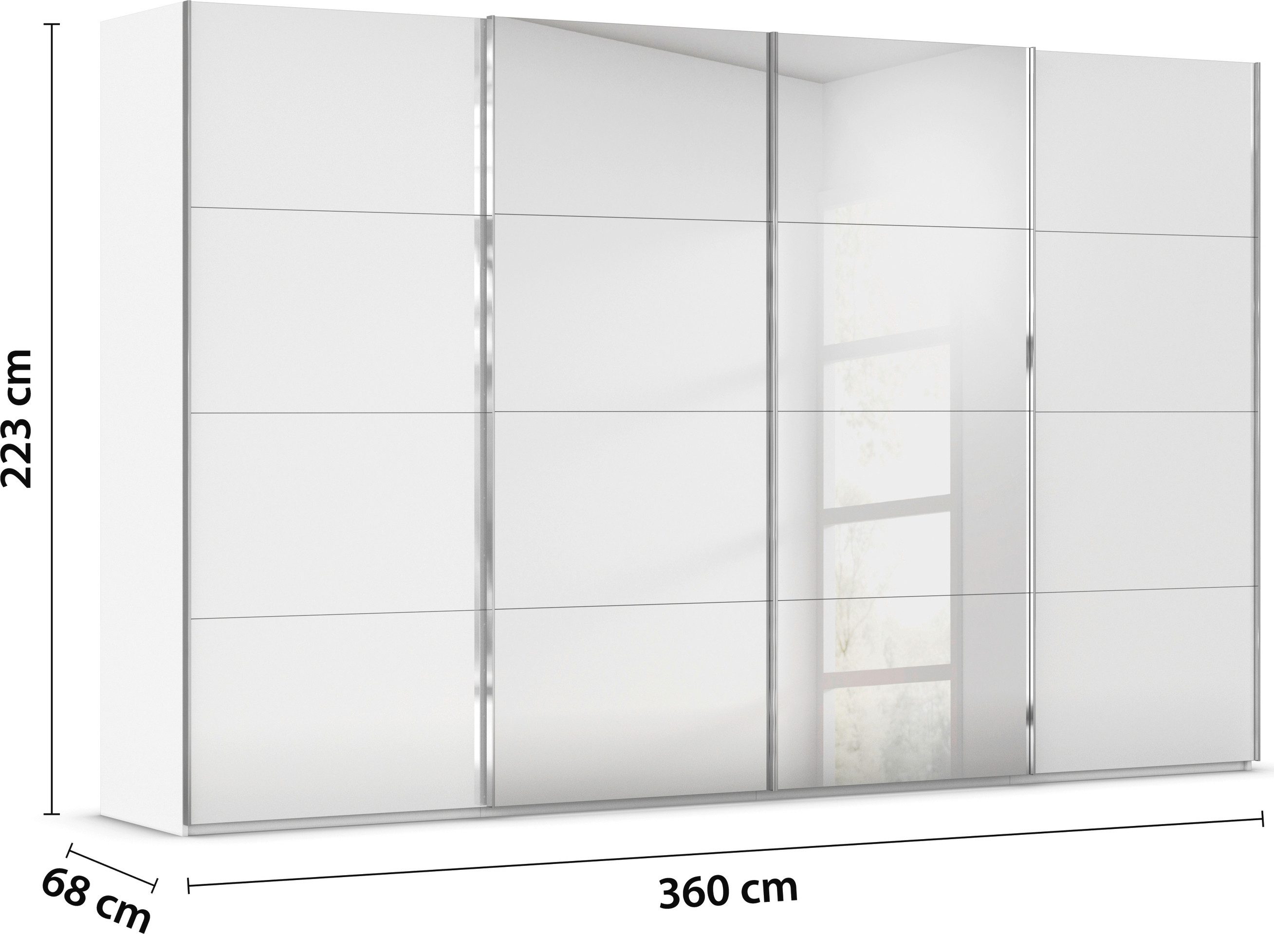 rauch Schuifdeurkast Kledingkast Kast Garderobe Slaapkamerkast SCALE-FYRA edel vierdelige deuren spiegel/glas-mix veel kleuren made in germany