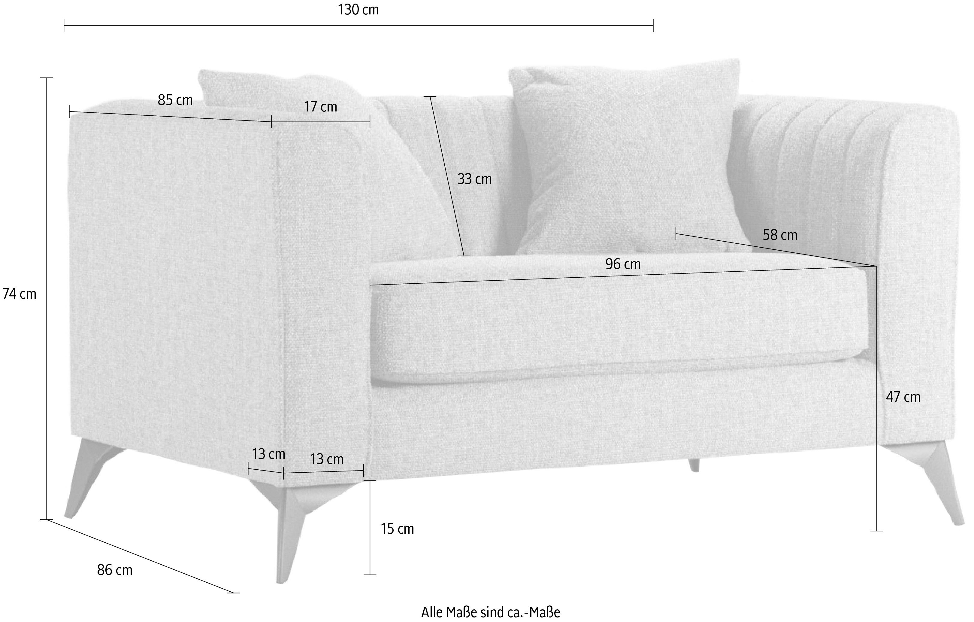 Places of Style Loveseat MATTHEW loungestoel, afmetingen B/D/H: 130/86/74 cm incl. sierkussen, fijne stiksels in de rug, belastbaar tot 200kg