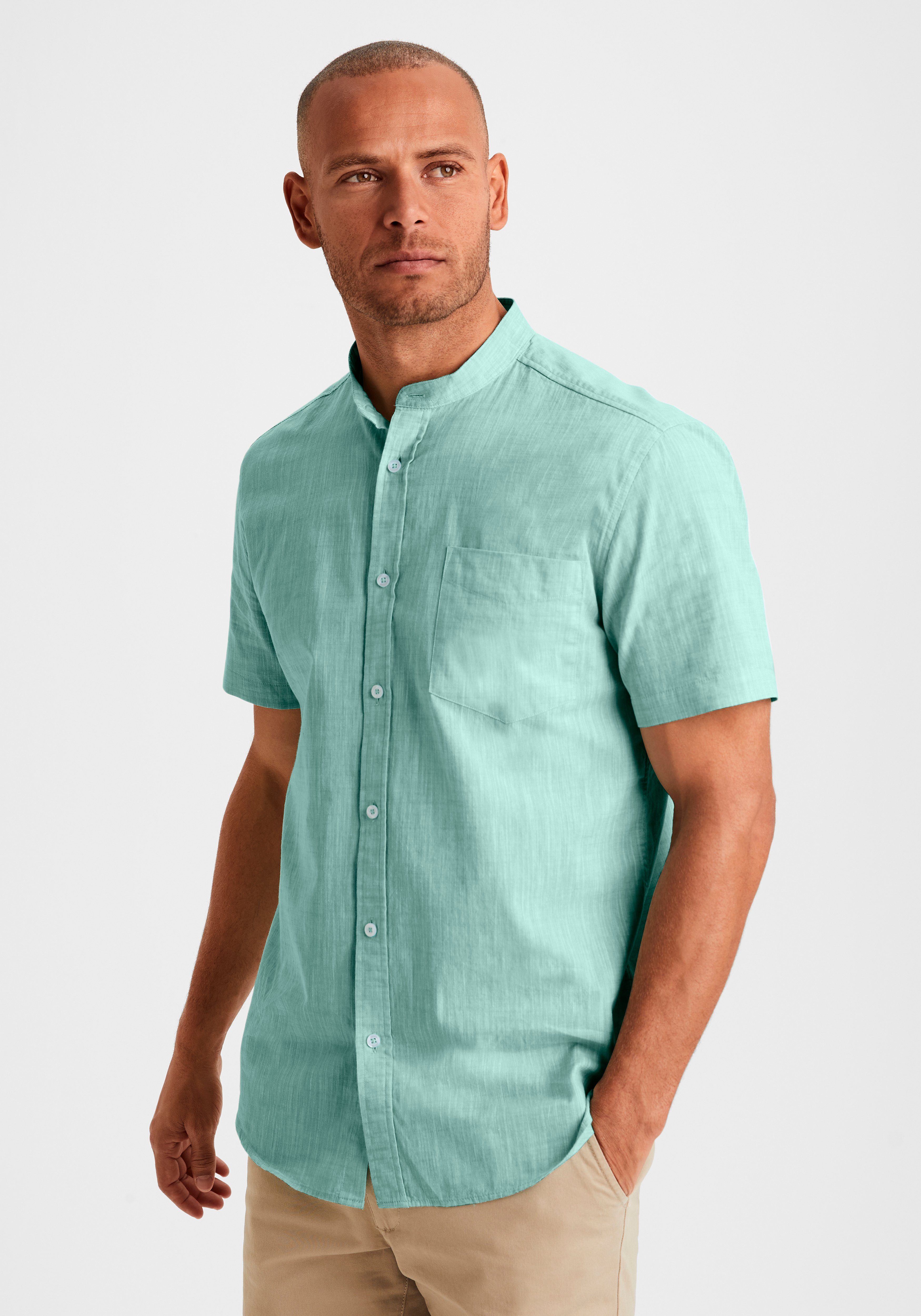 H.I.S Overhemd met korte mouwen Regular fit, knoopsluiting, met opstaande kraag Regular fit, staande kraag shirt met borstzak, 100% katoen